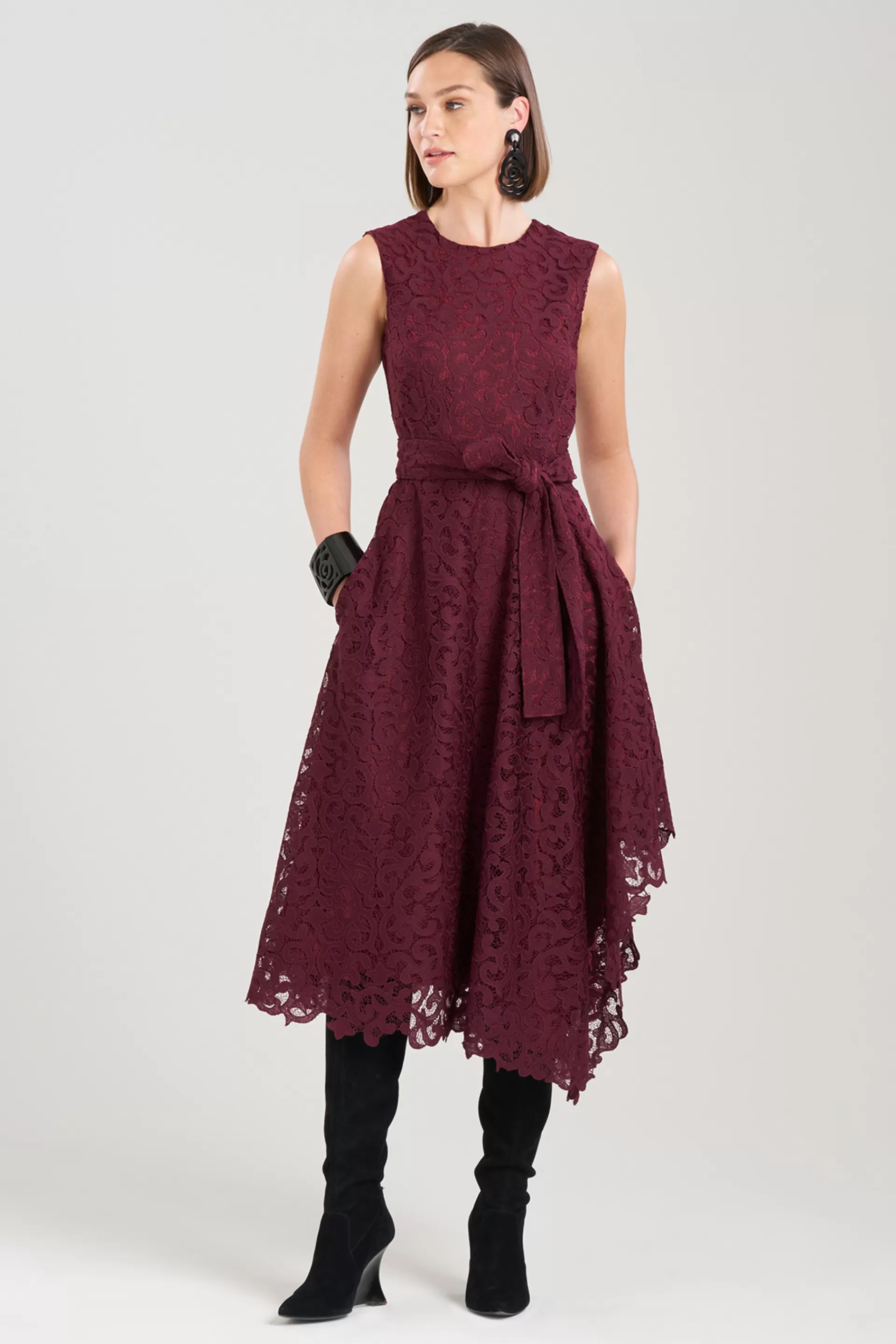 Natori Dresses<Scroll Lace Asymmetric Belted Dress