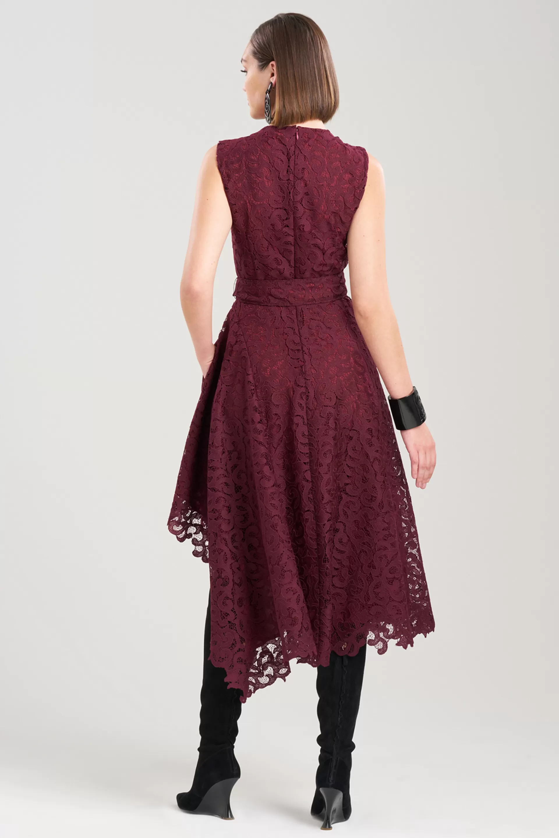 Natori Dresses<Scroll Lace Asymmetric Belted Dress