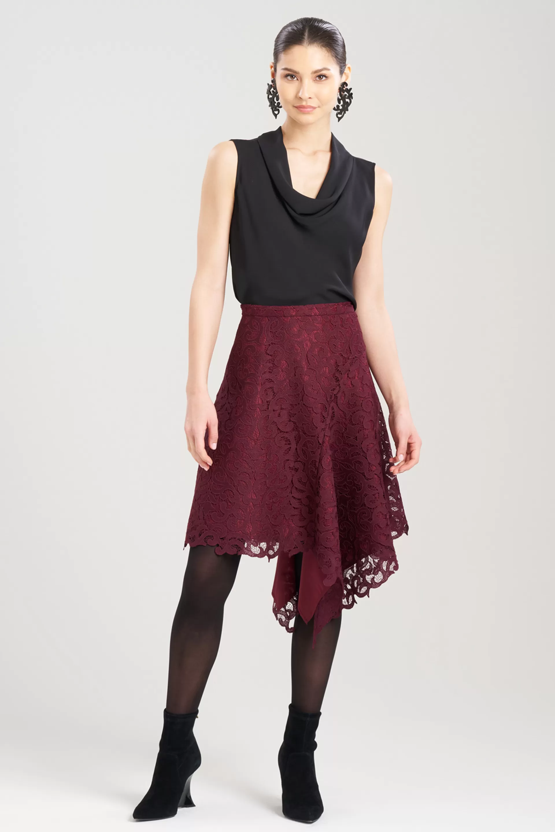 Natori Pants, Skirts & Shorts<Scroll Lace Asymmetric Skirt Bordeaux