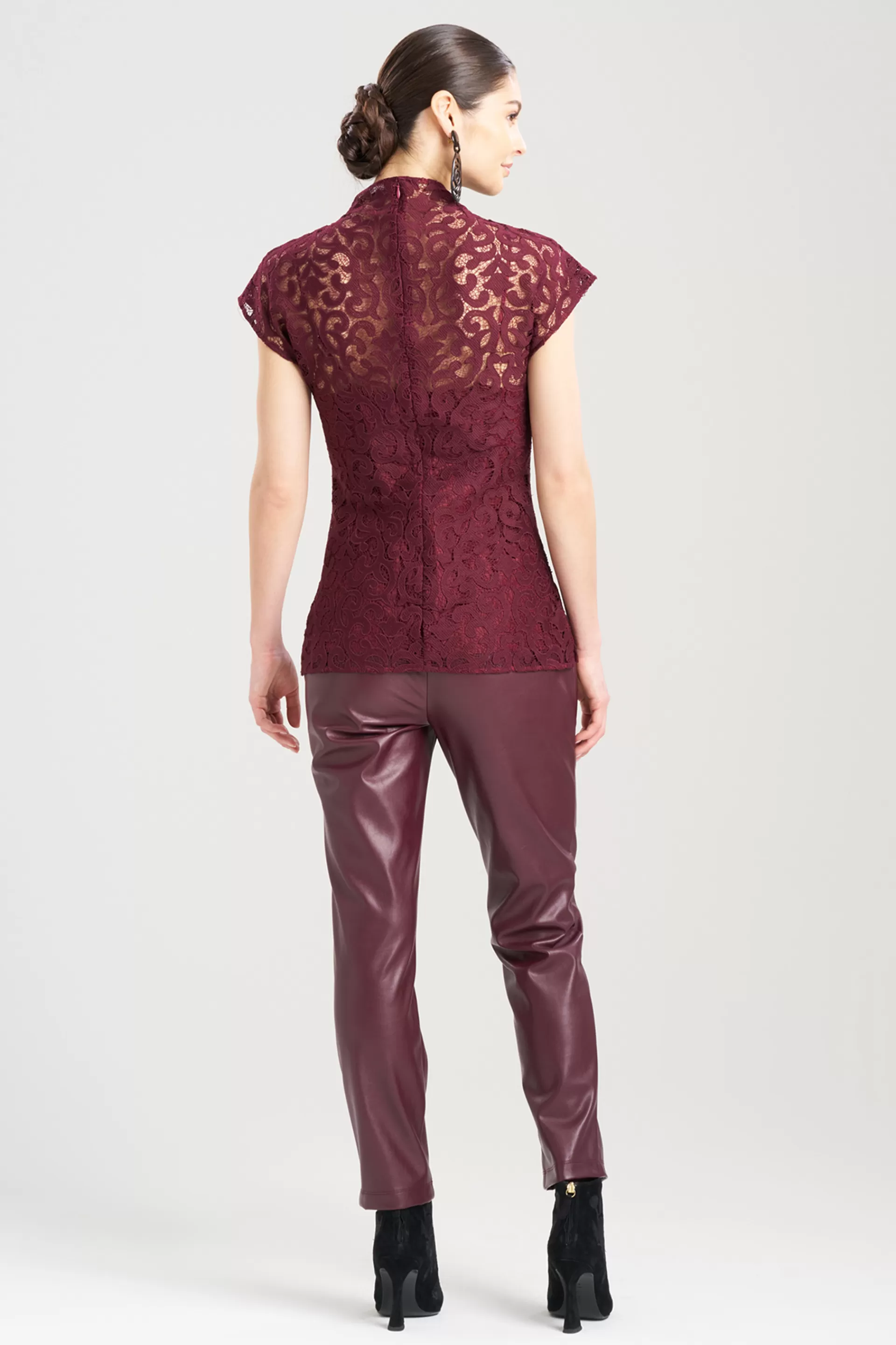 Natori Tops, Shirts & Tunics<Scroll Lace Funnel Neck Top Bordeaux