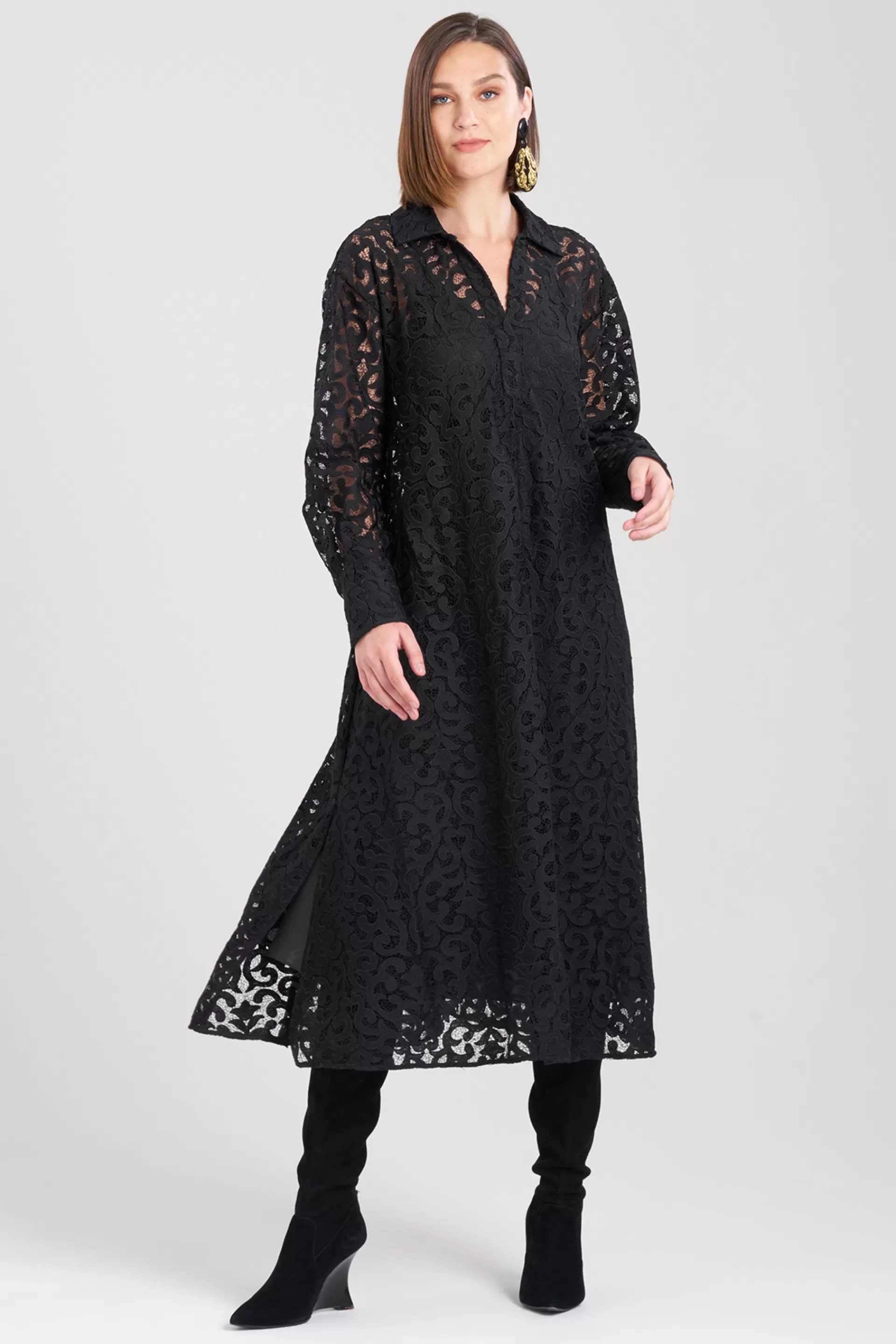 Natori Dresses<Scroll Lace Oversized Dress Black