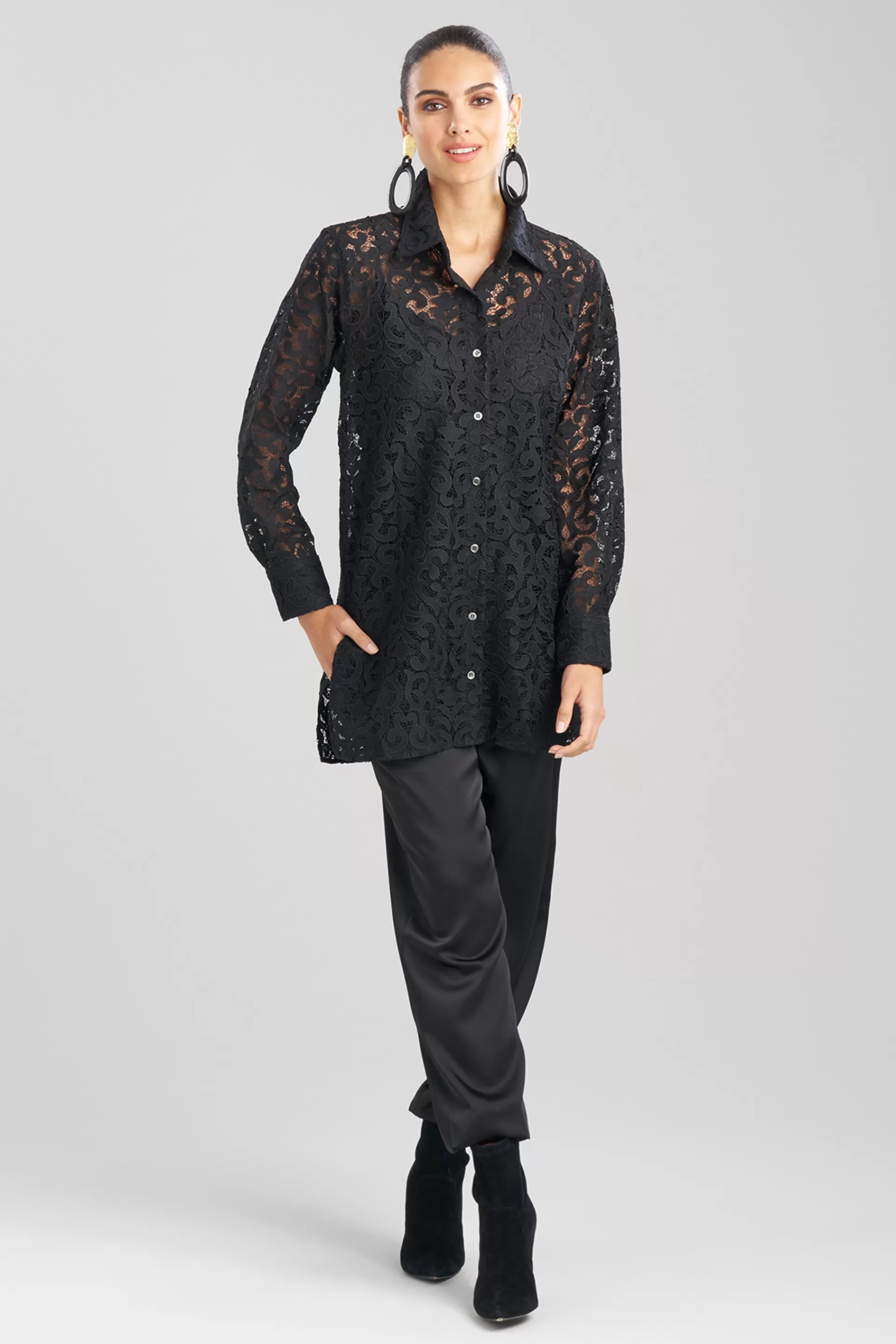 Natori Tops, Shirts & Tunics<Scroll Lace Shirt Black