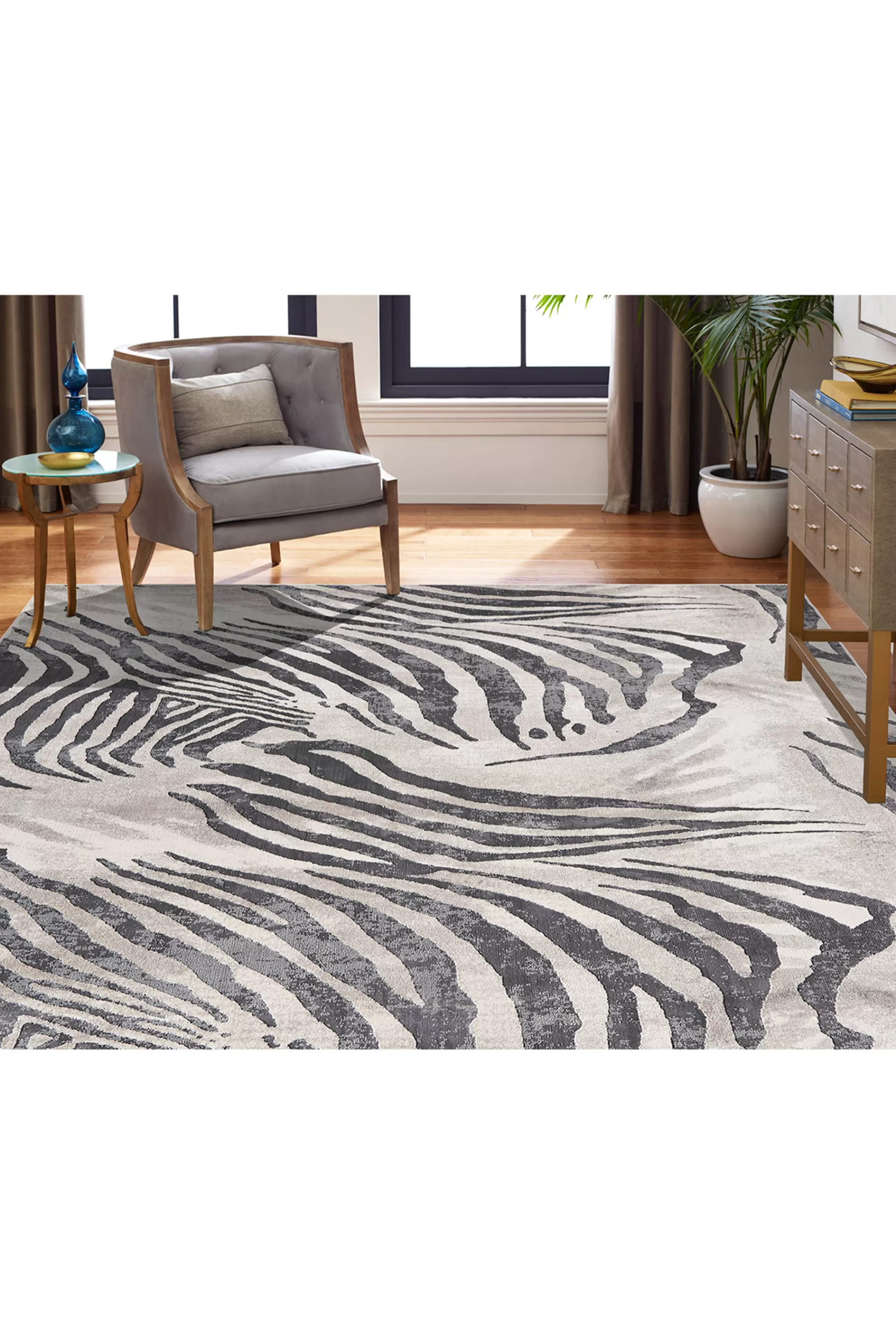 Natori Rugs<Serengeti- Charcoal Zebra Rug Grey