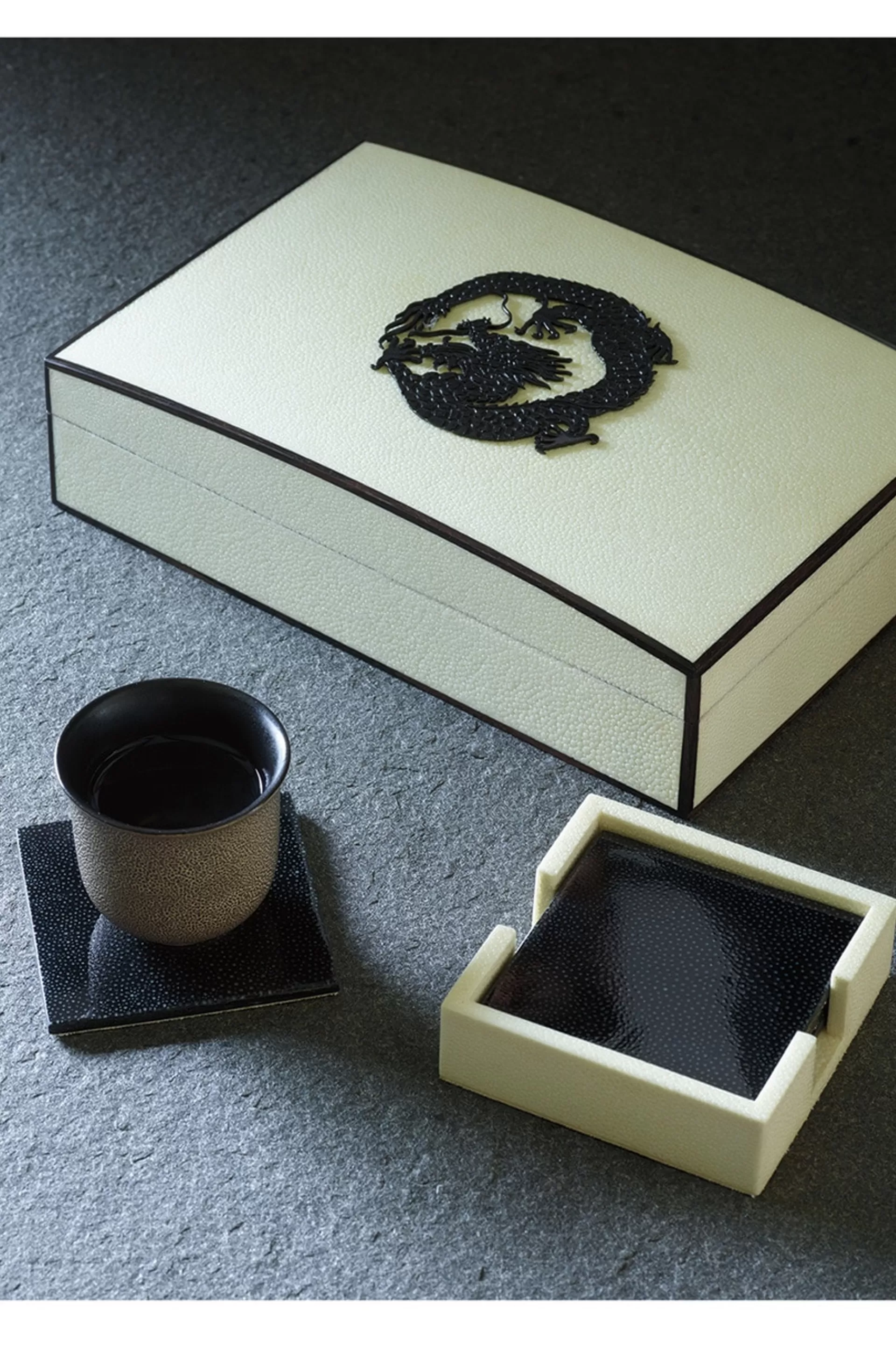 Natori Home Accents<Shagreen Coaster Set White W/ Black