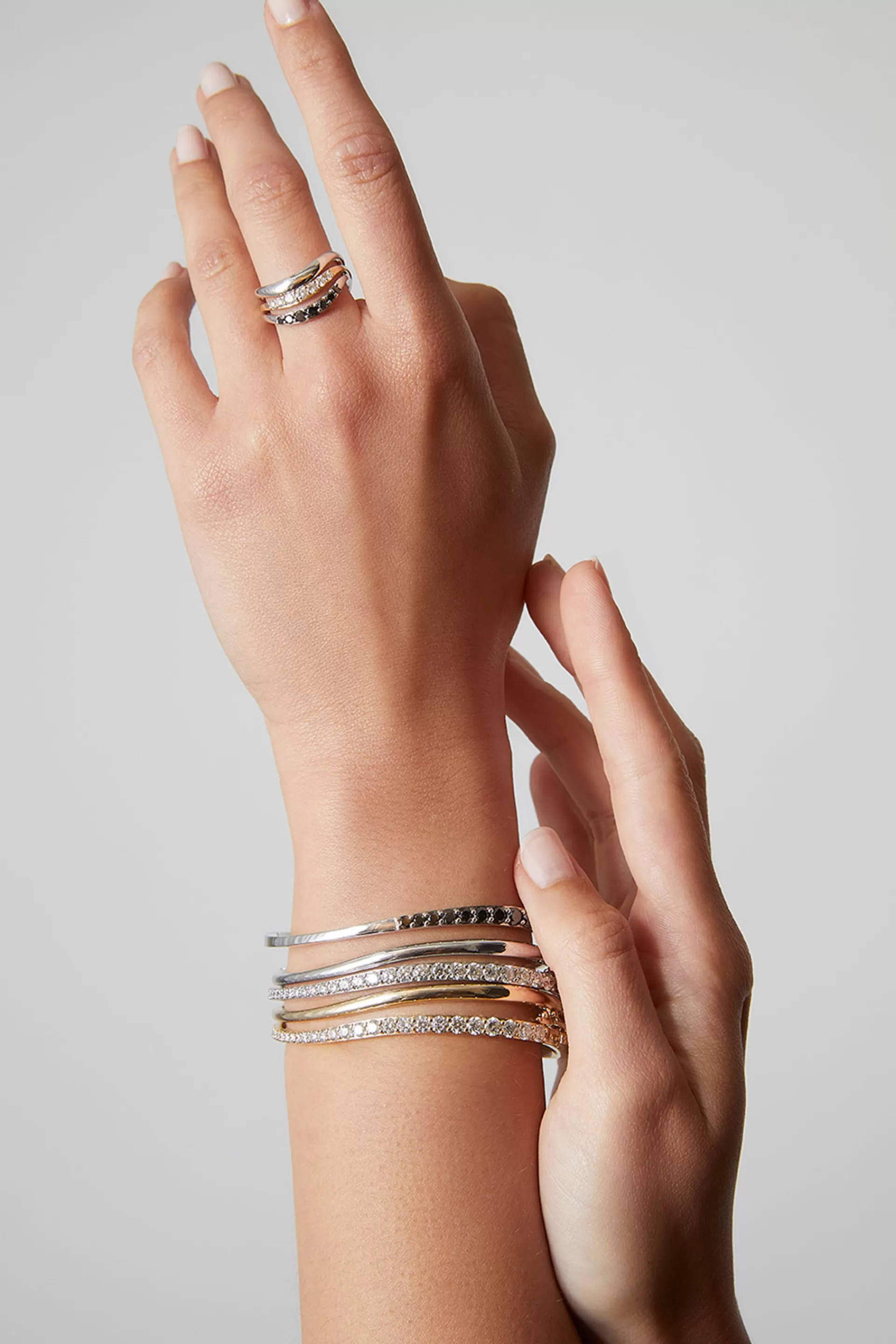 Natori Rings | Shangri-La<Shangri-La Brushstroke 14K Gold And Black Diamond Full Eternity Stacking Ring 14K White Gold