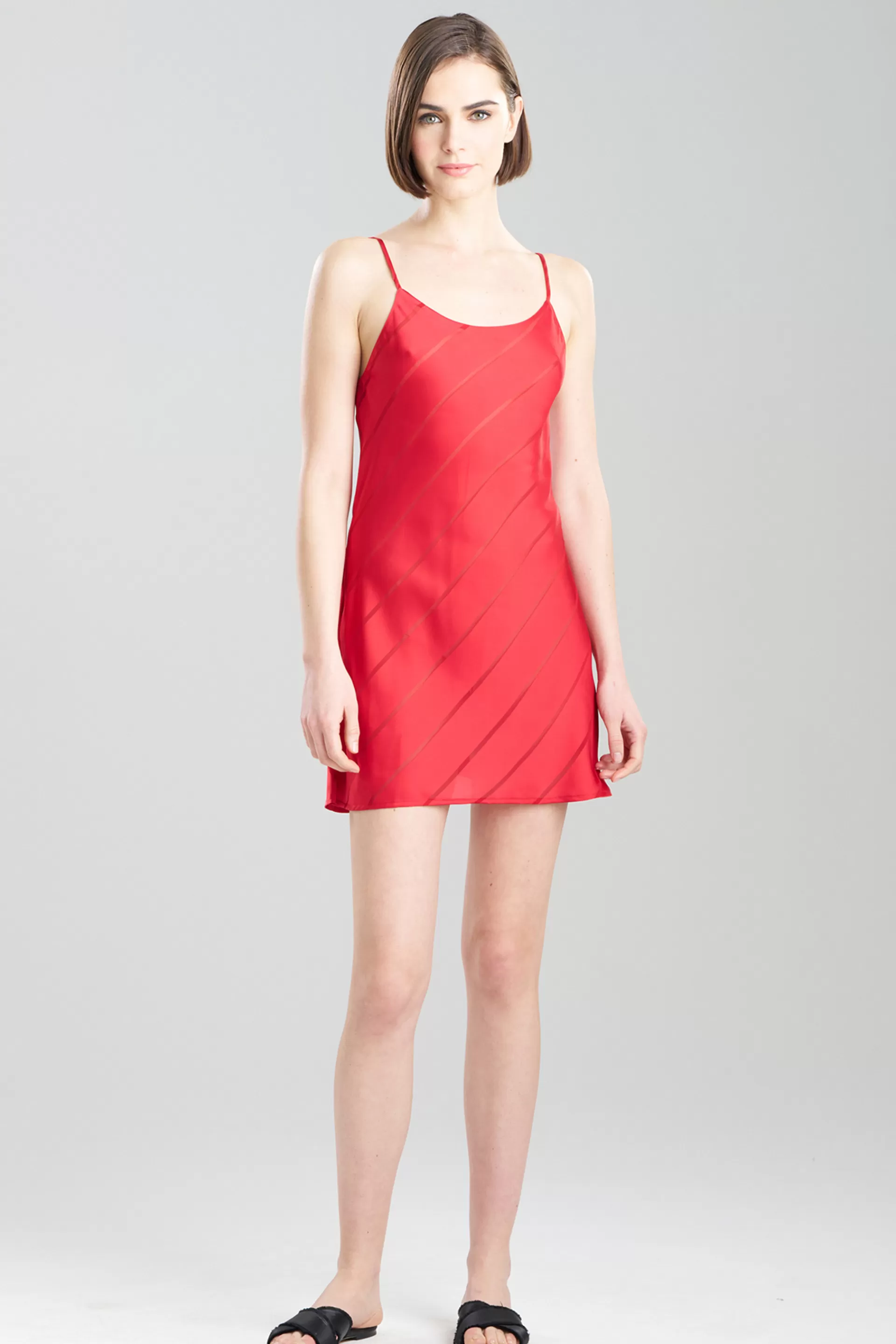 Natori Chemises<Sheer Stripe Jacquard Chemise Brocade Red