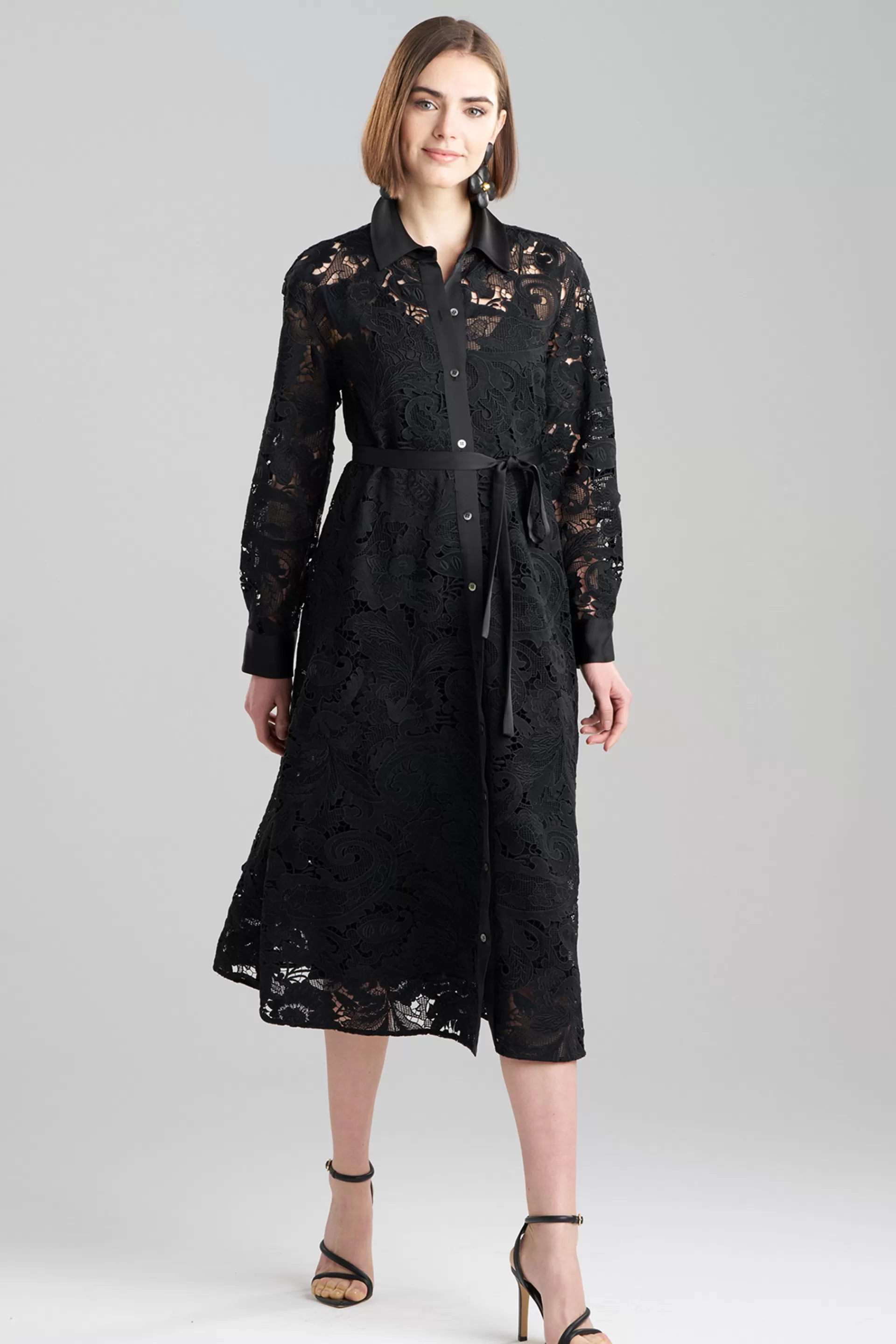 Natori Dresses<Shinrin Lace Trapeze Shirtdress Black