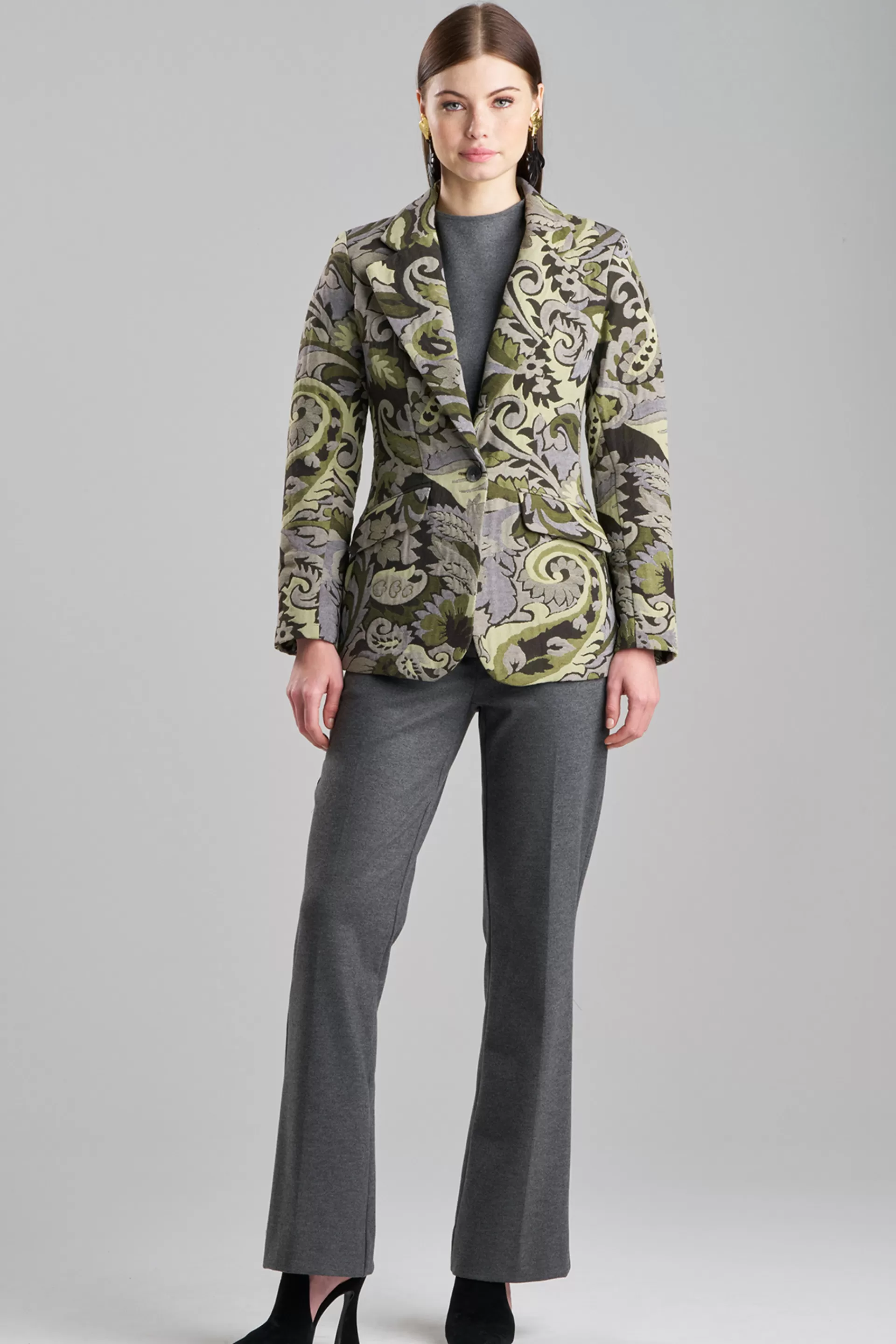 Natori Plus Sizes | Jackets & Outerwear<Shinrin Paisley Jacquard Notch Lapel Blazer Sage