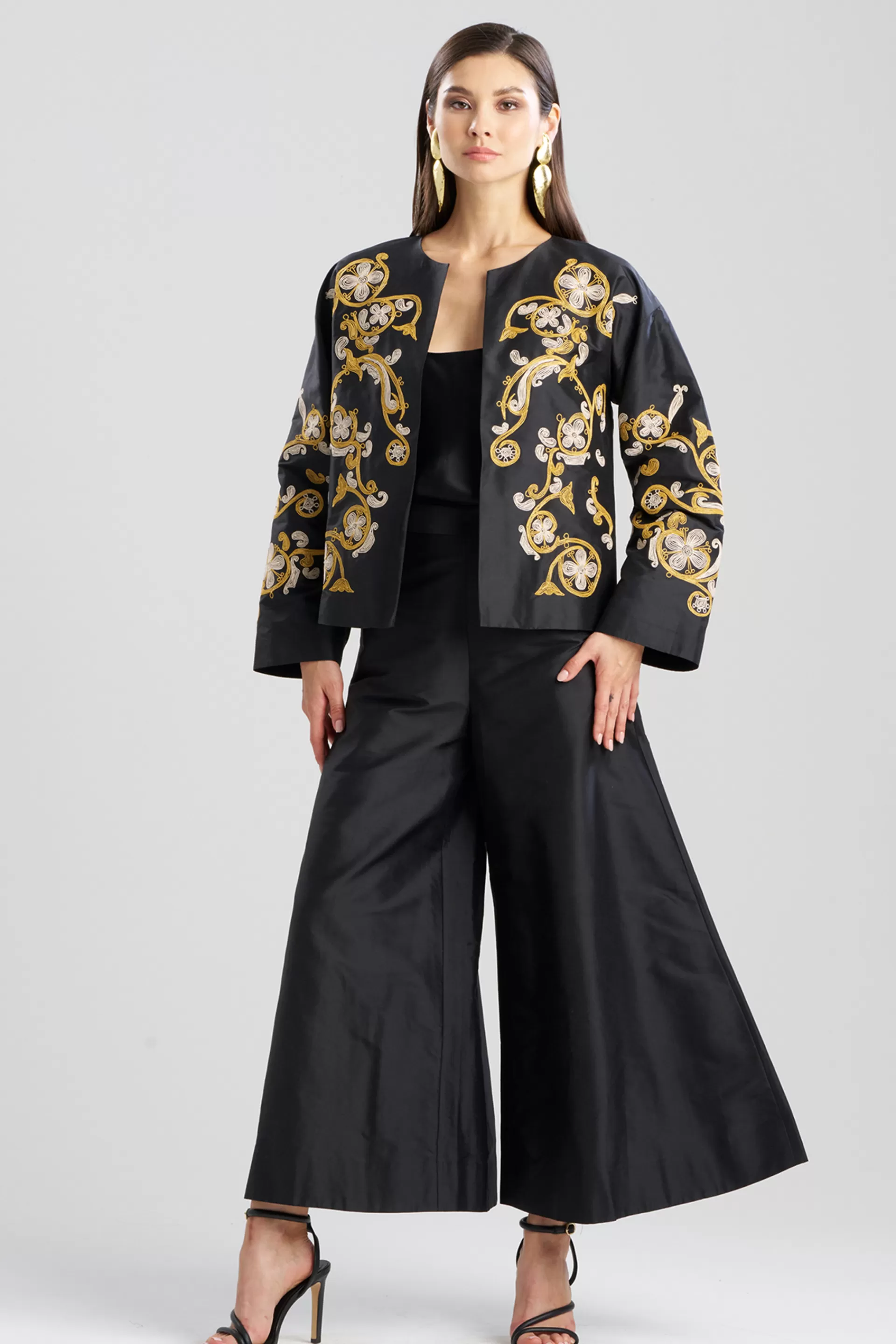 Natori Jackets & Outerwear<Silk Dupioni Embroidered Crop Jacket Black