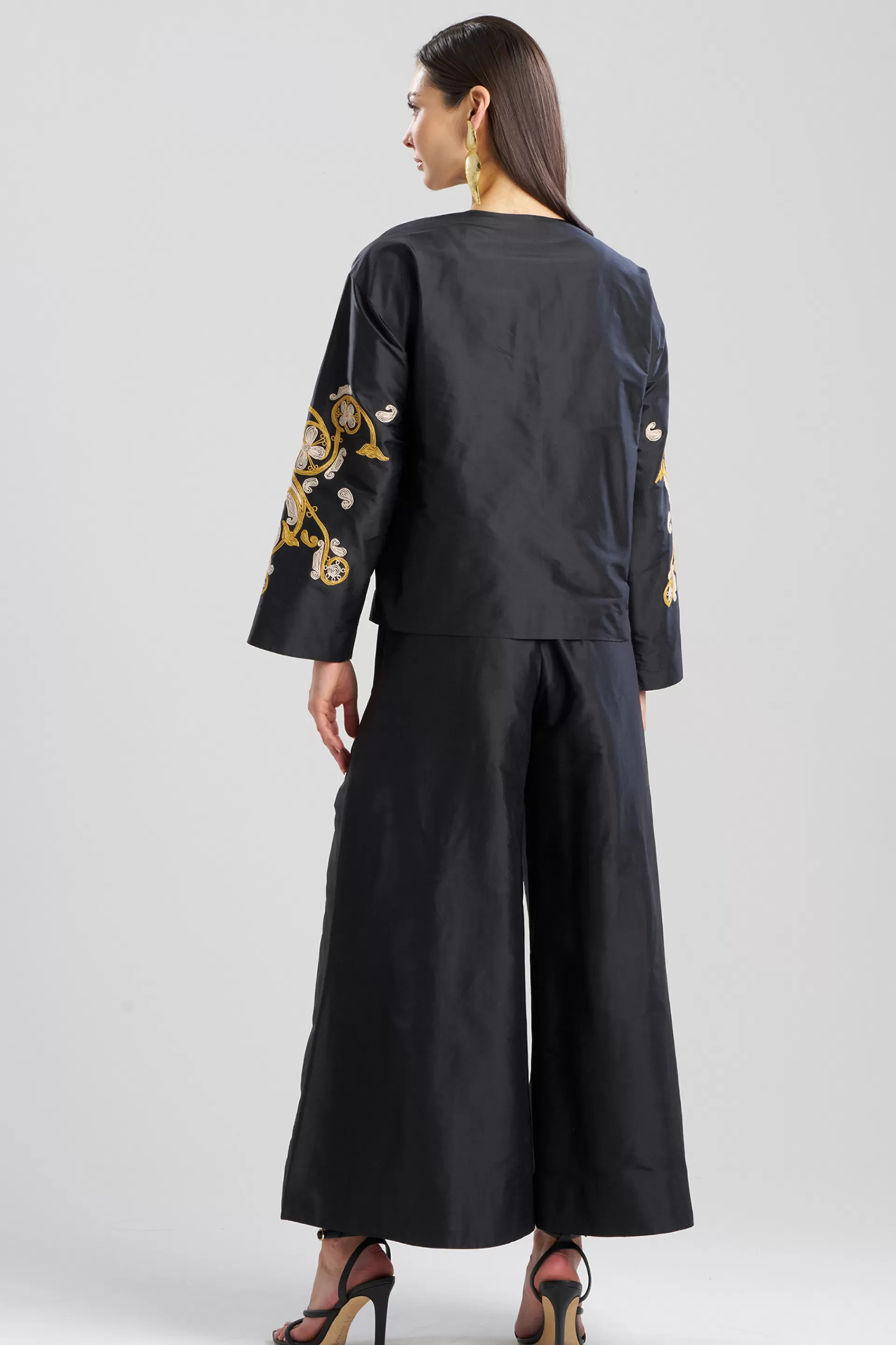 Natori Jackets & Outerwear<Silk Dupioni Embroidered Crop Jacket Black