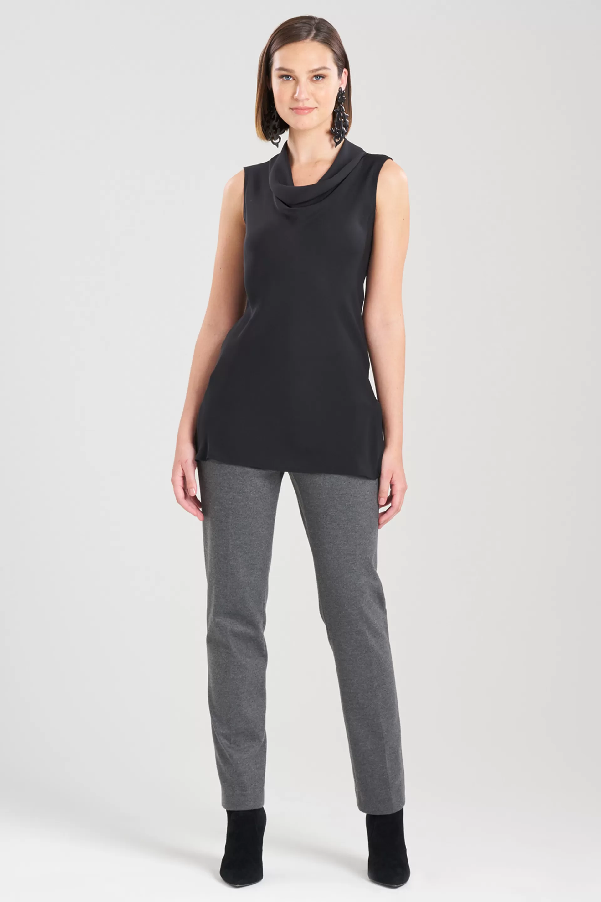 Natori Tops, Shirts & Tunics<Silk Georgette Funnel Cowl Neck Top Black