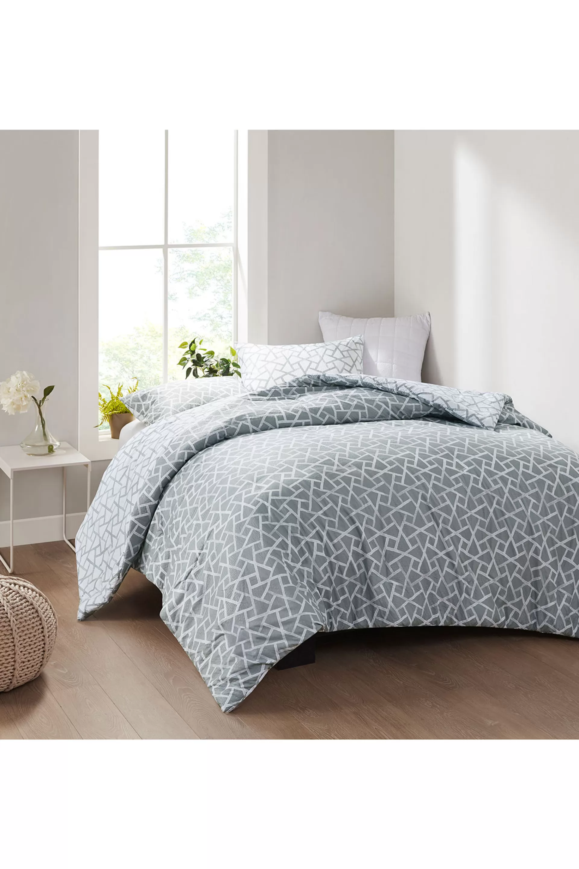 Natori Bedding<Soho Geo 3 Piece Reversible Duvet Cover Mini Set Grey/White