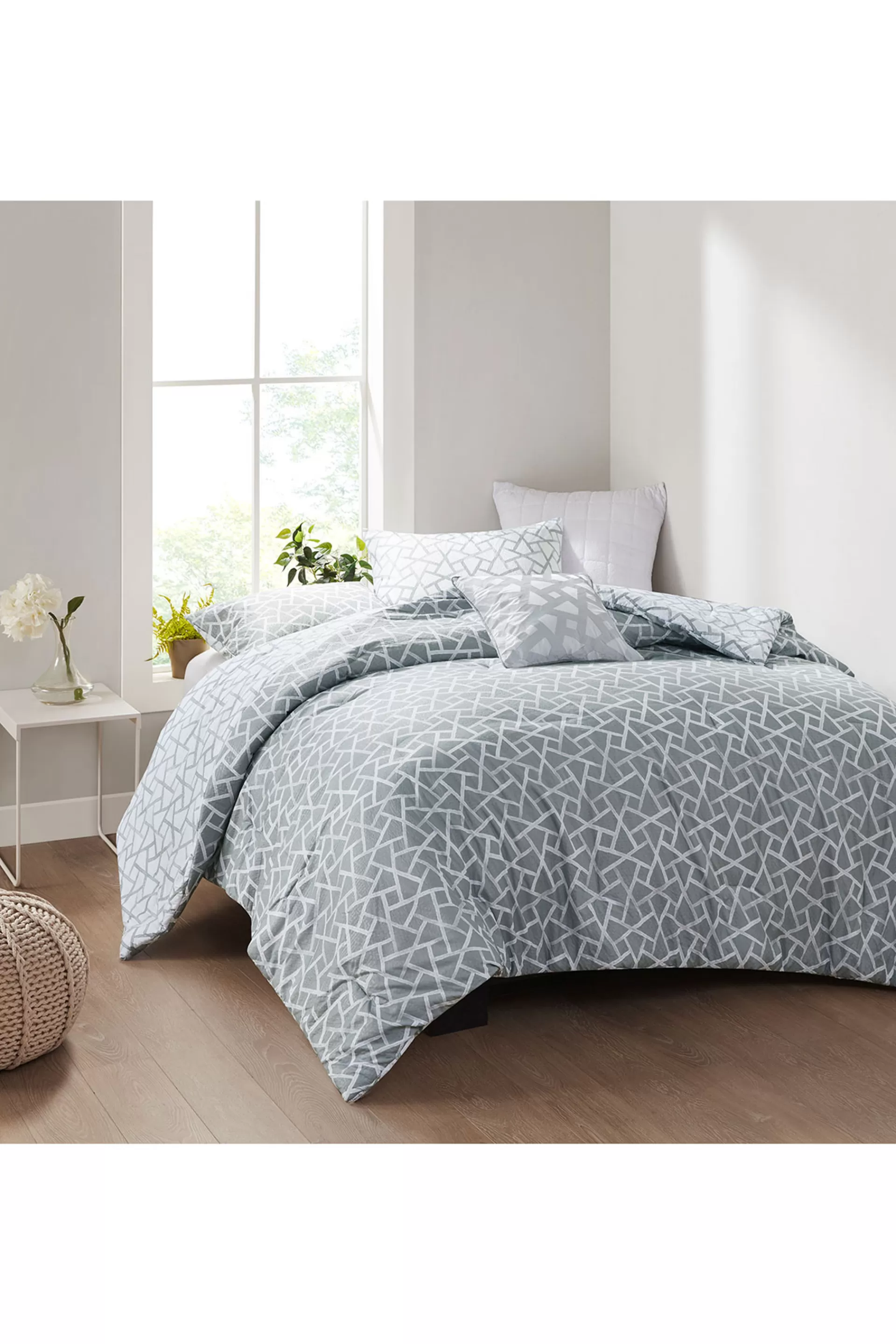 Natori Bedding<Soho Geo 4 Piece Reversible Comforter Set Grey/White