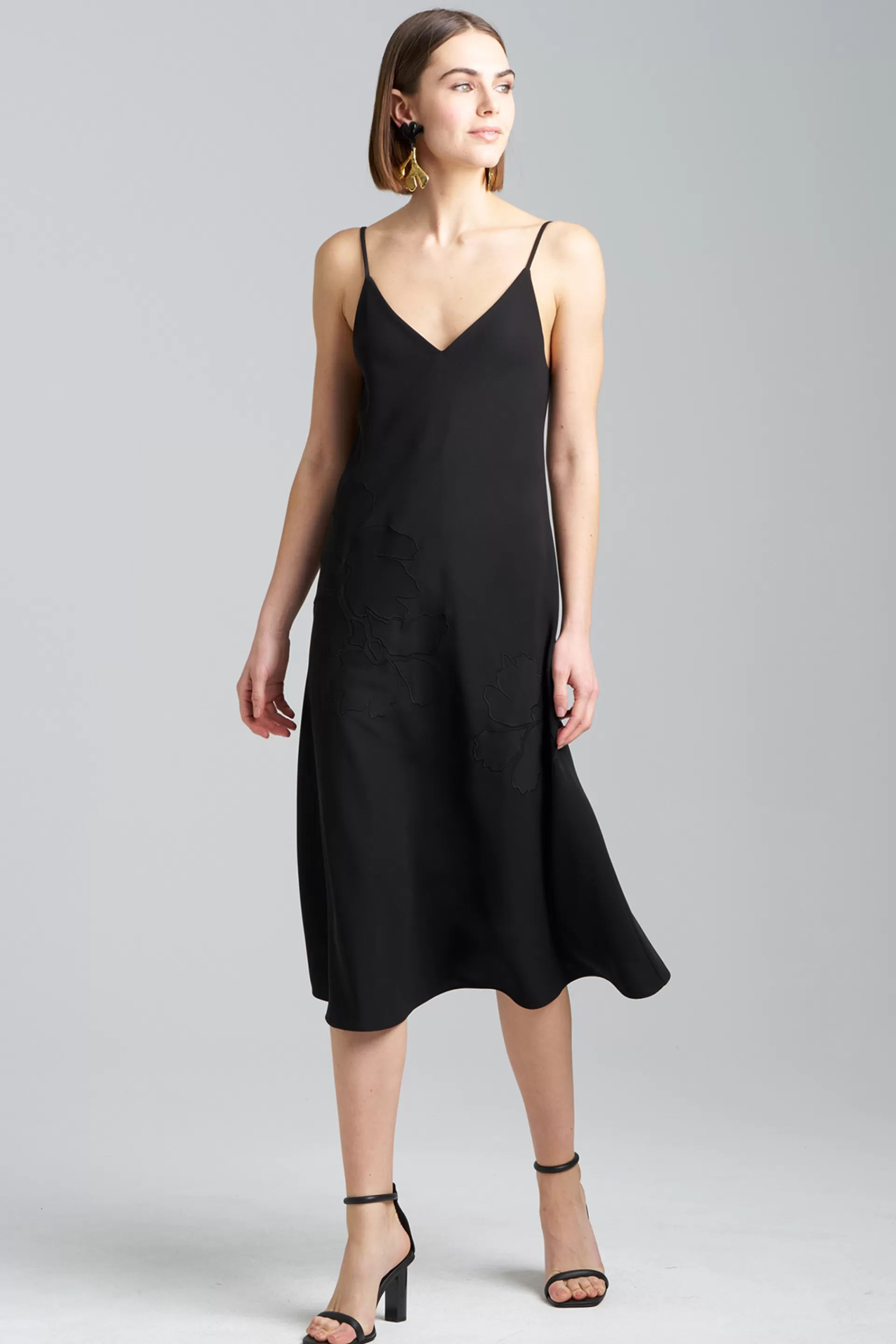 Natori Dresses<Solid Crepe Embroidered Slip Dress Black