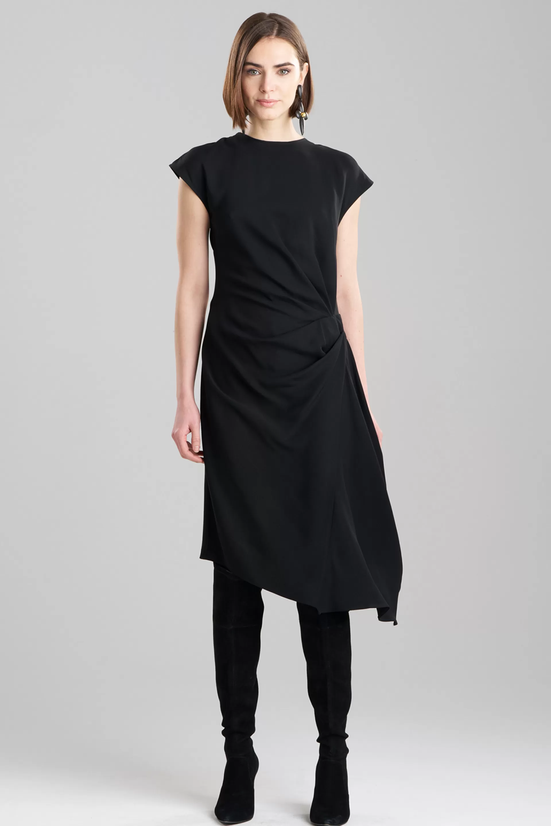 Natori Dresses<Stretch Crepe Side Drape Dress Black