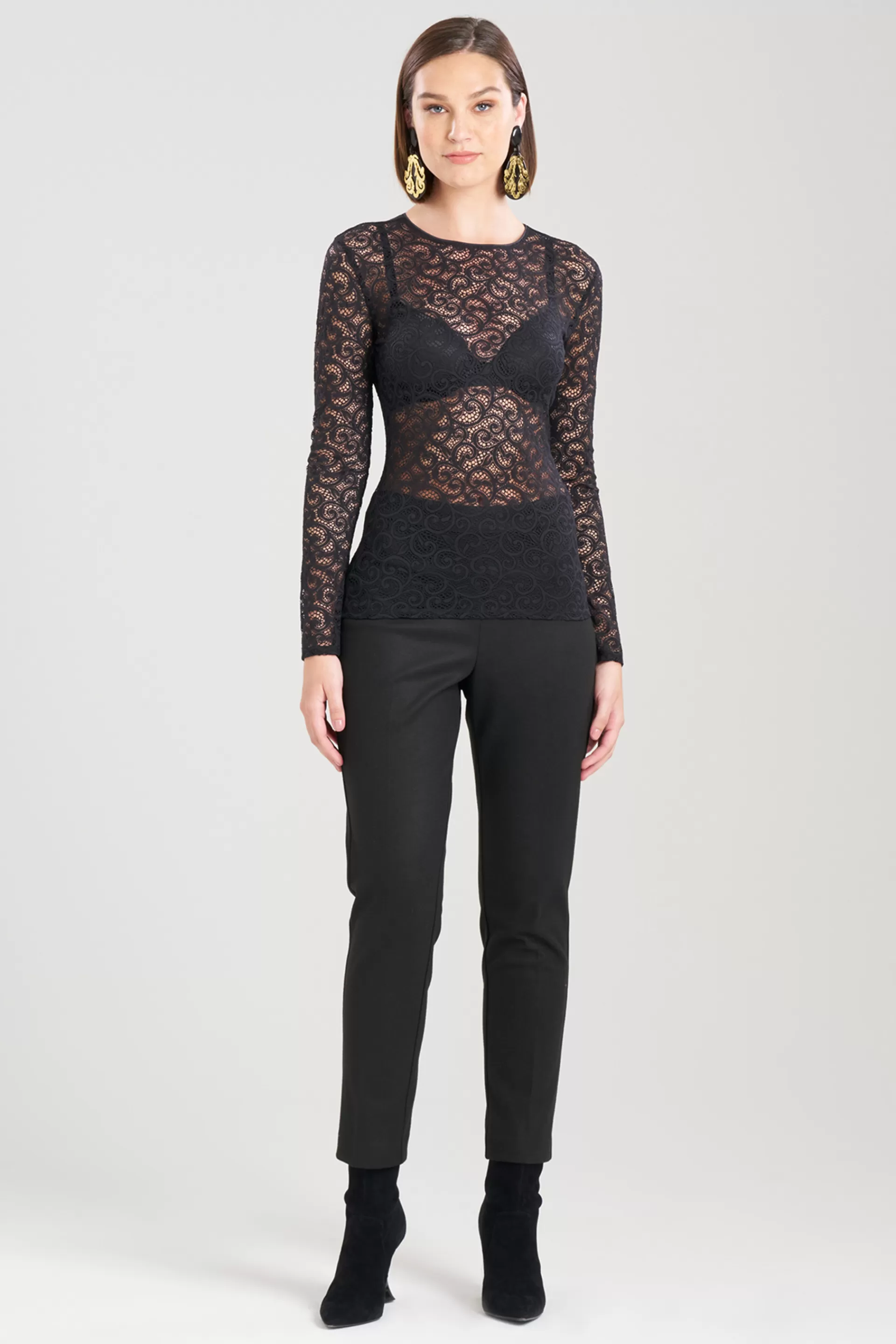 Natori Essentials | Tops, Shirts & Tunics<Stretch Scroll Lace Long Sleeve Top Black