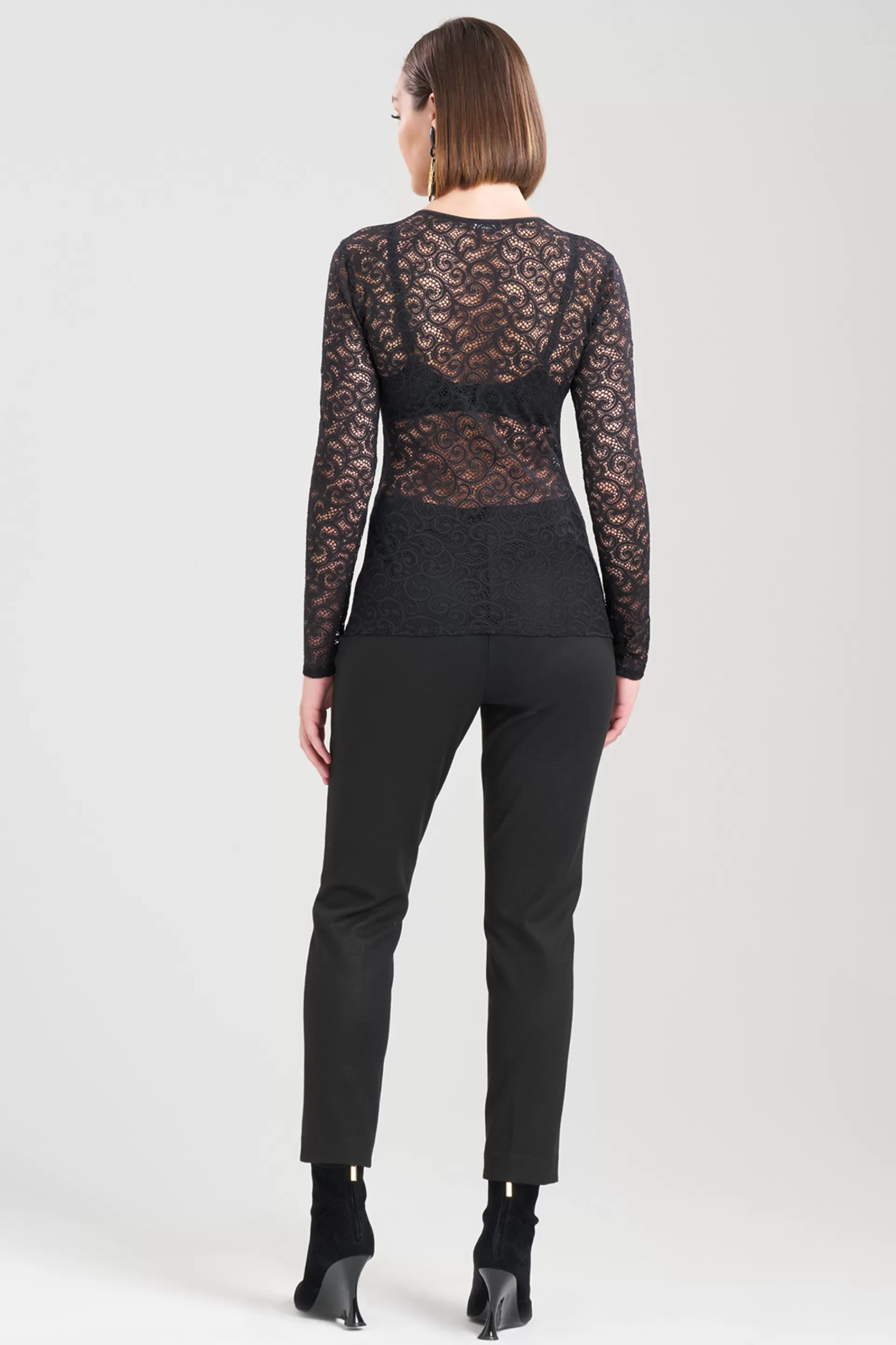 Natori Essentials | Tops, Shirts & Tunics<Stretch Scroll Lace Long Sleeve Top Black