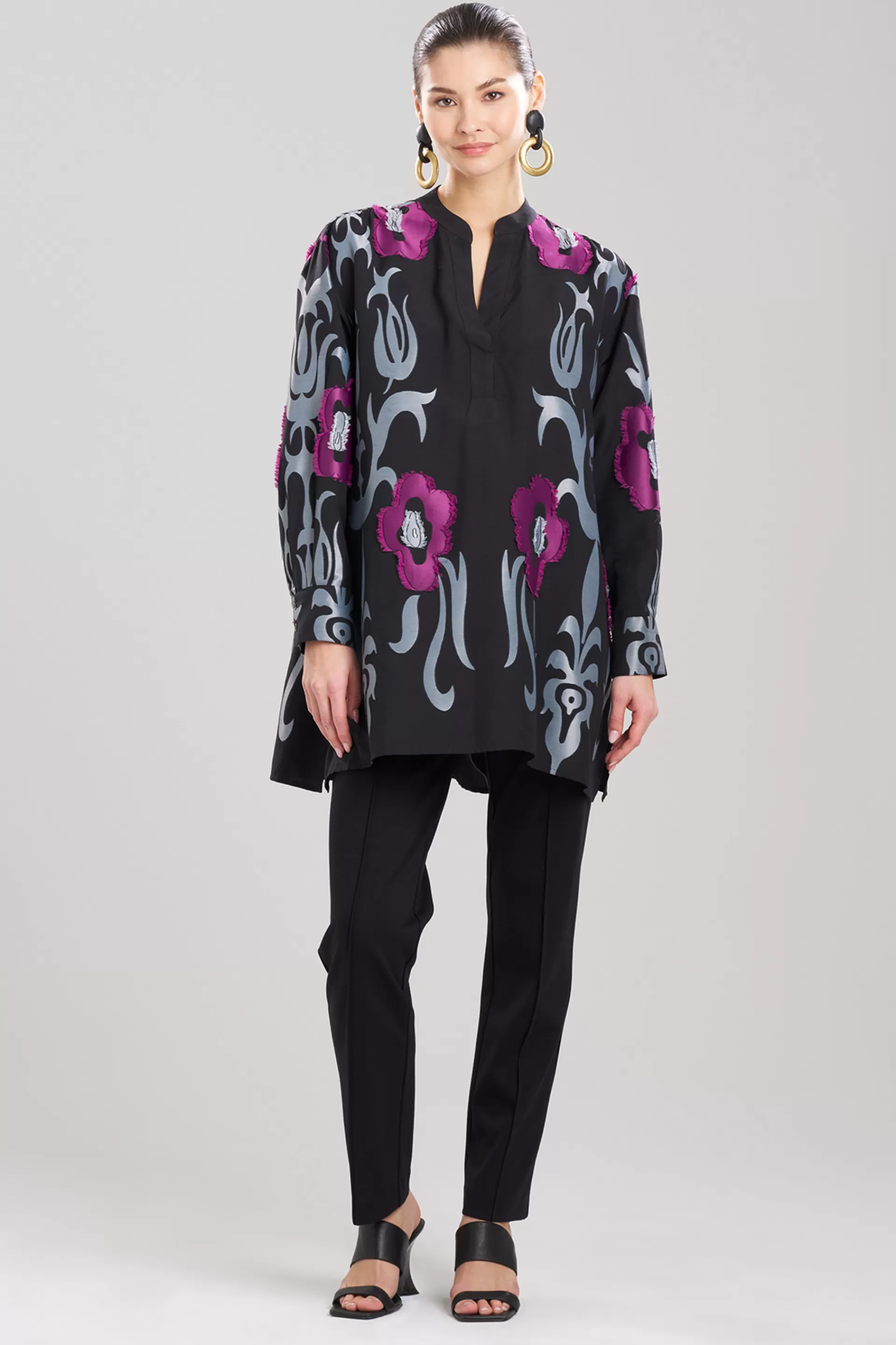 Natori Tops, Shirts & Tunics<Suzani Jacquard Half Placket Shirt Black Multi