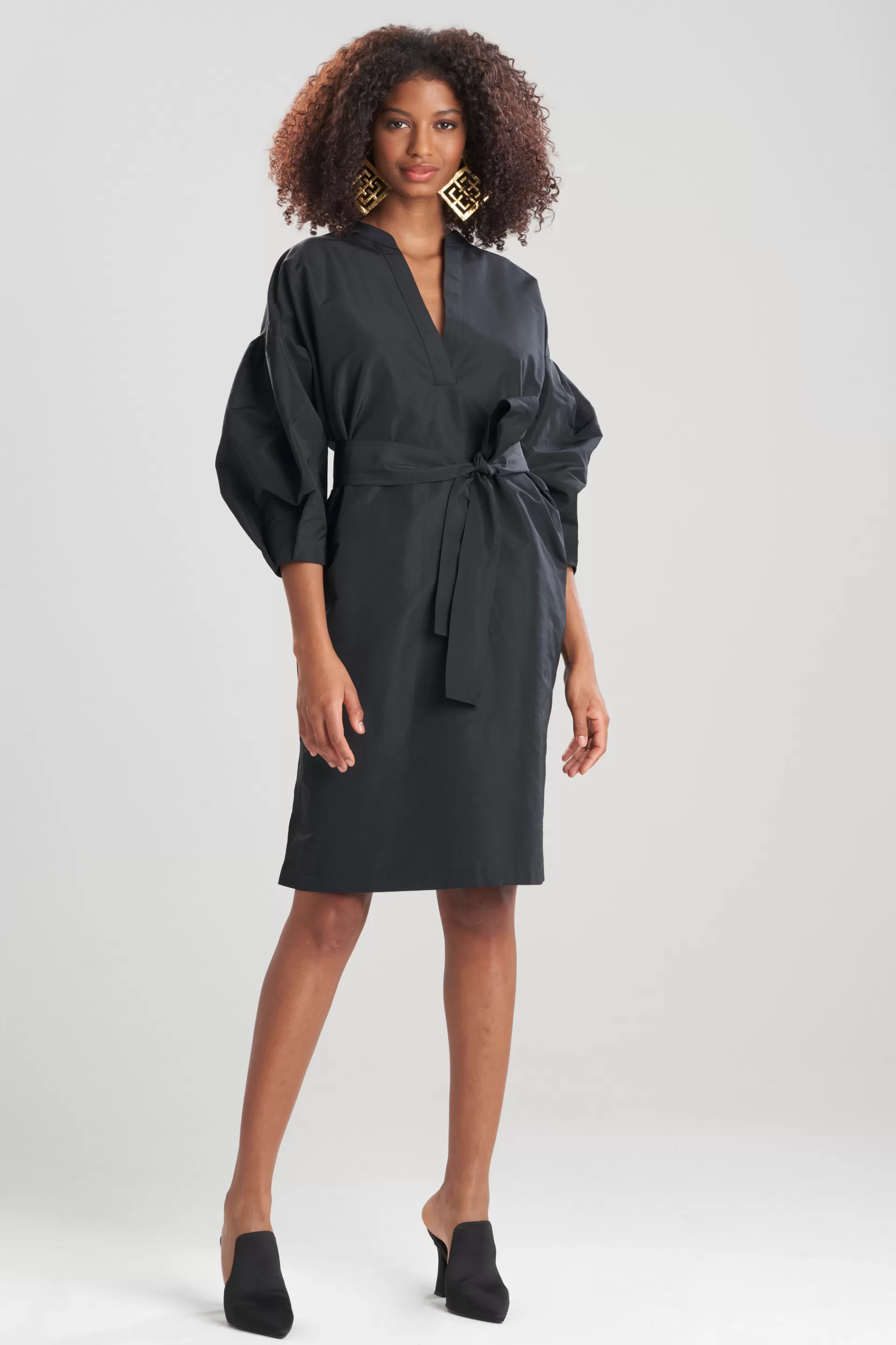 Natori Dresses<Taffeta Balloon Sleeve Shirtdress Black