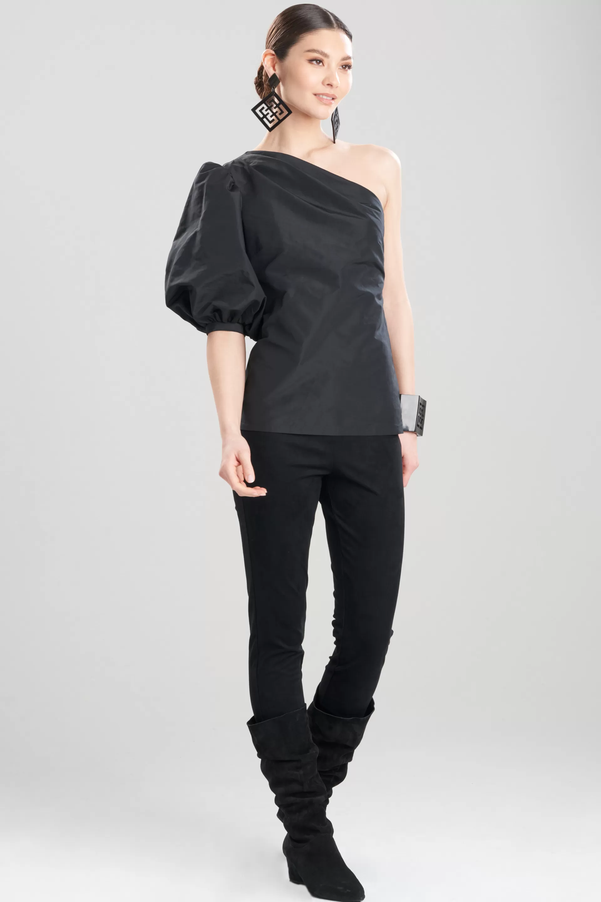 Natori Tops, Shirts & Tunics<Taffeta One Shoulder Balloon Sleeve Top Black