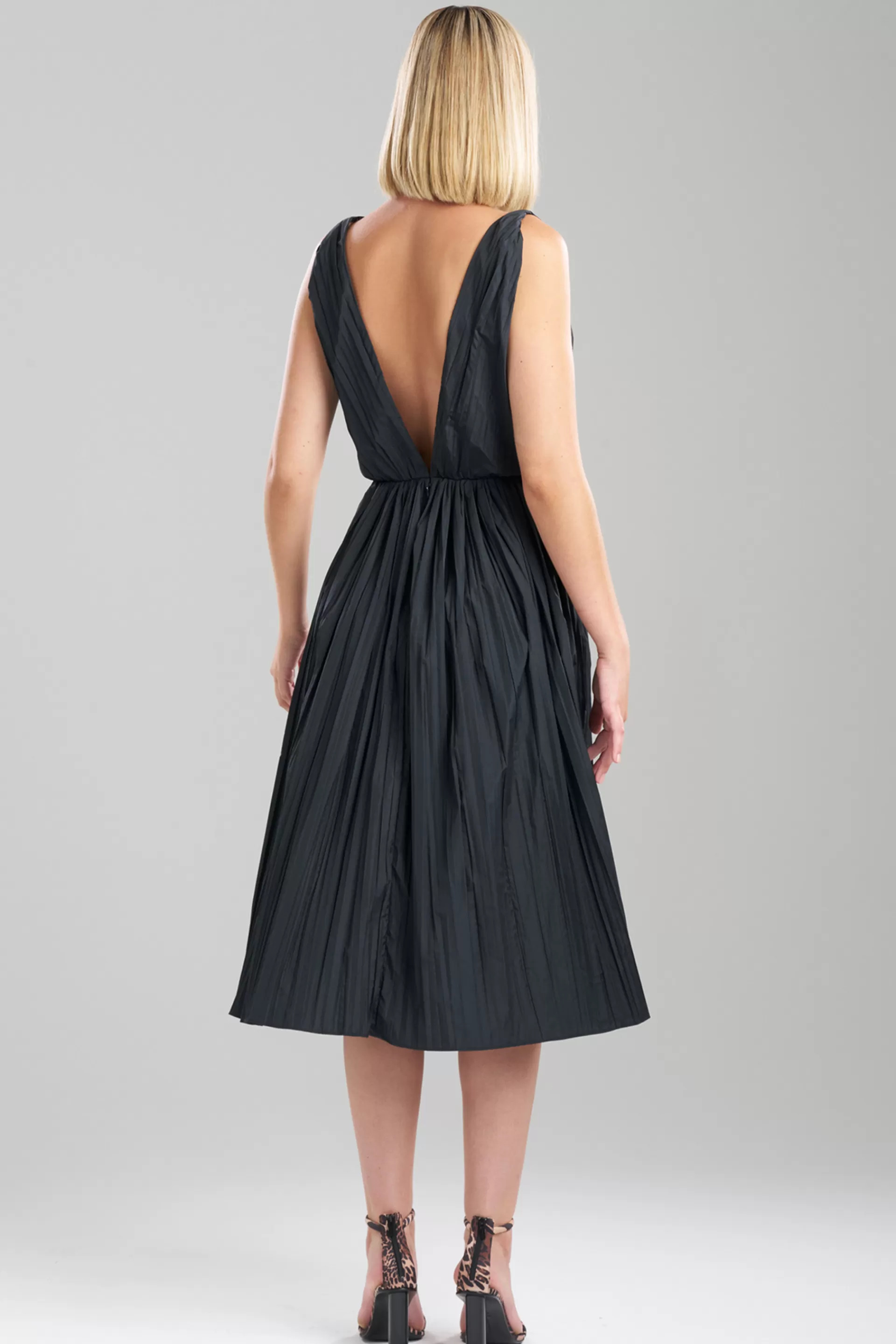 Natori Dresses<Taffeta Plisse A-line Dress Black