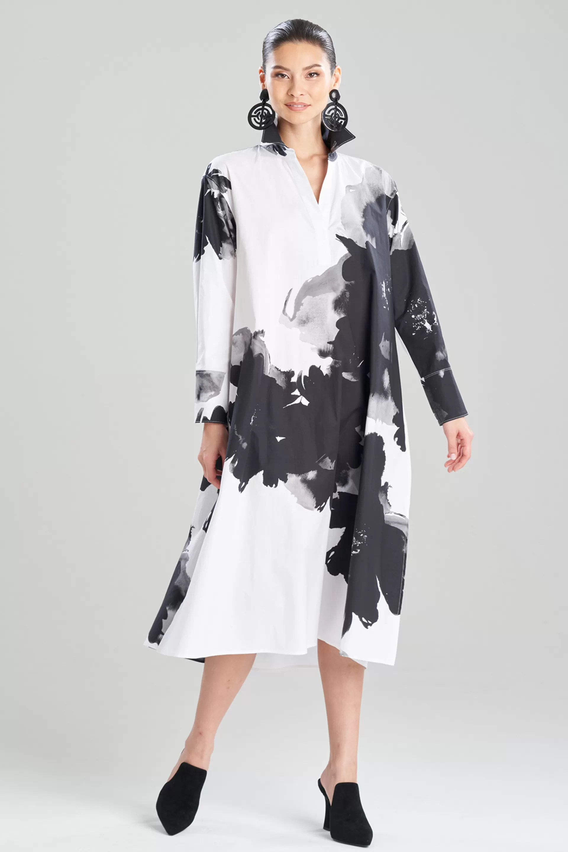 Natori Dresses<Taichou Cotton Poplin Oversized Half Placket Shirtdress White/Black