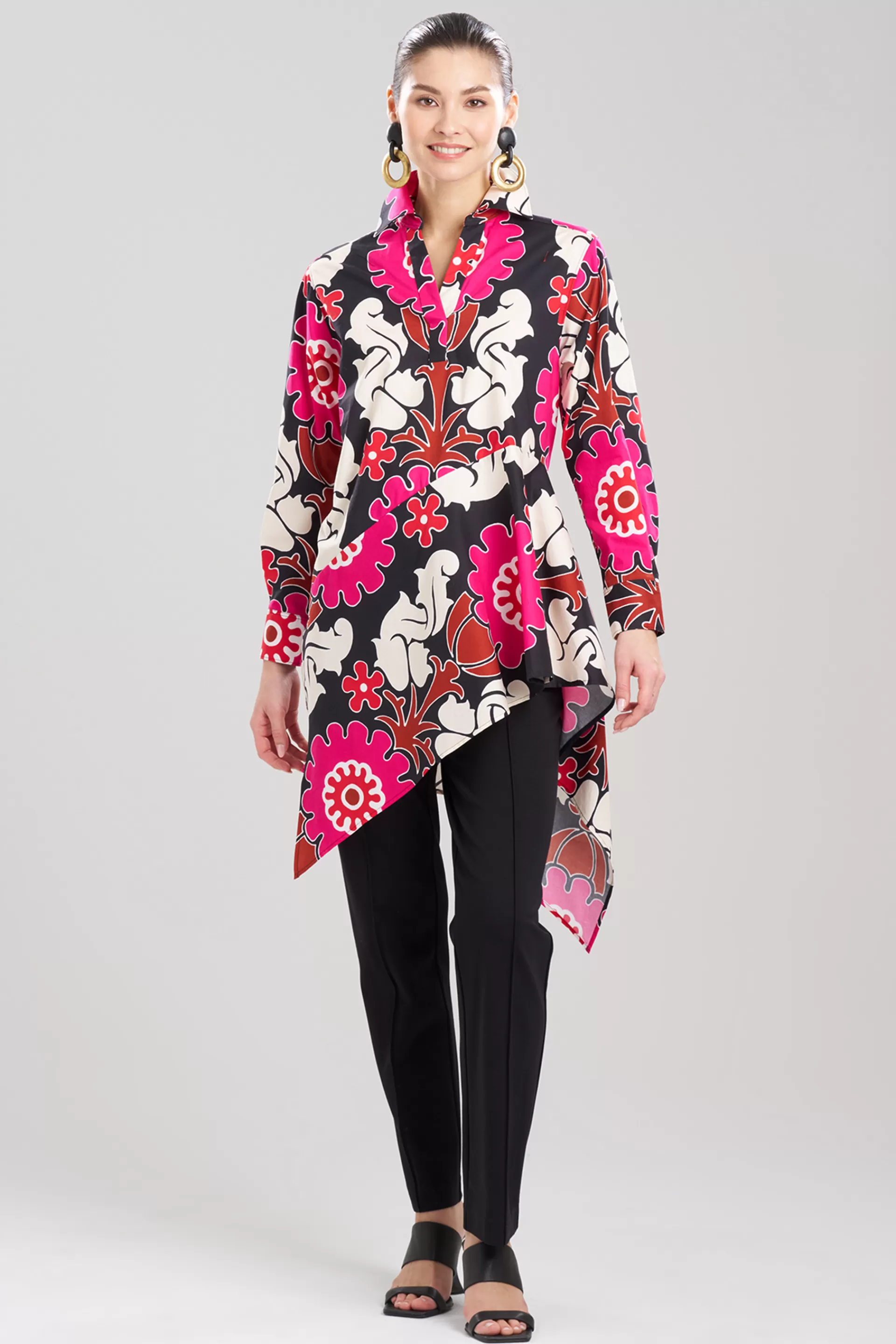 Natori Tops, Shirts & Tunics<Talitha Cotton Poplin Asymmetrical Flounce Shirt Black Multi