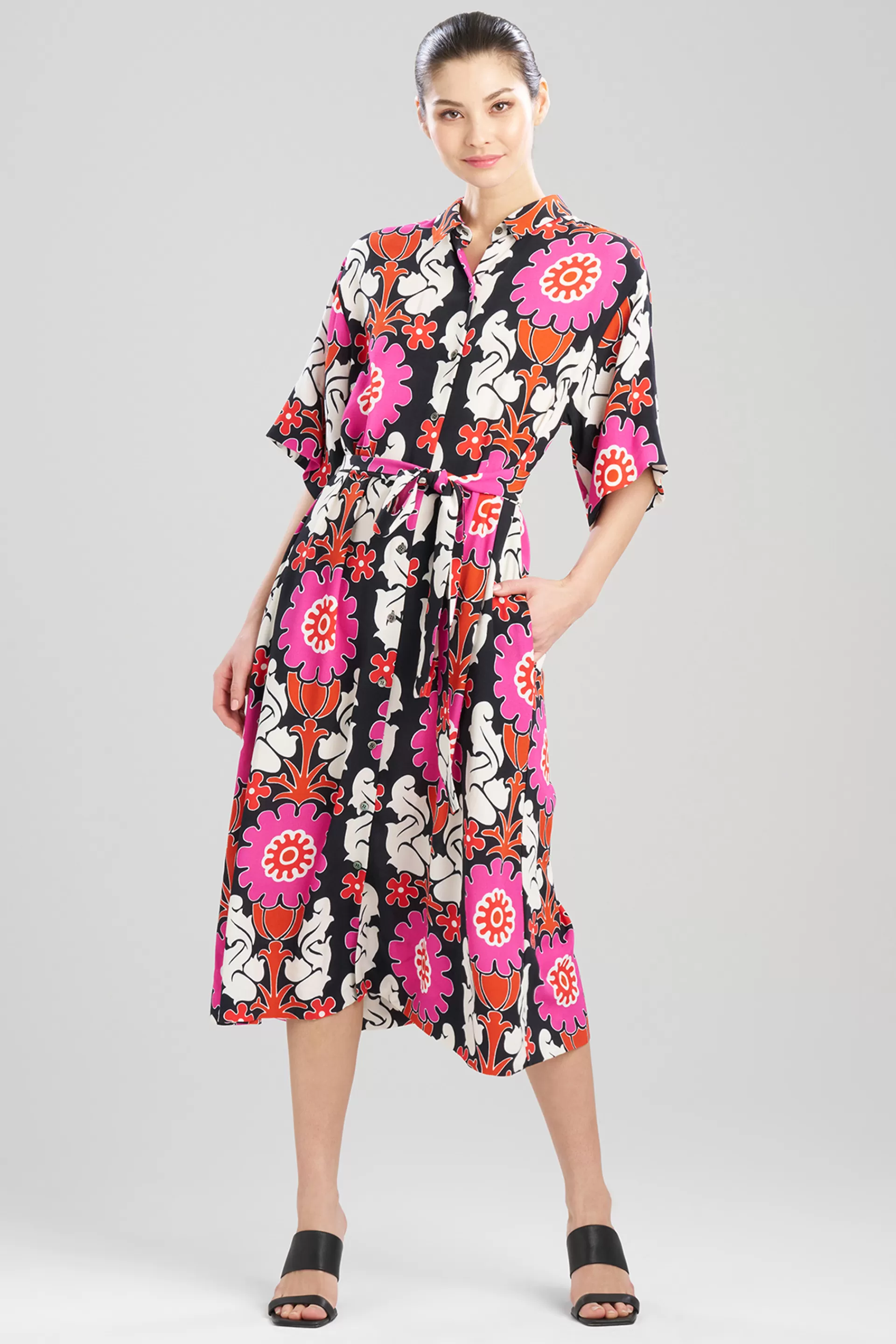 Natori Dresses<Talitha Crepe A-Line Belted Shirtdress Black