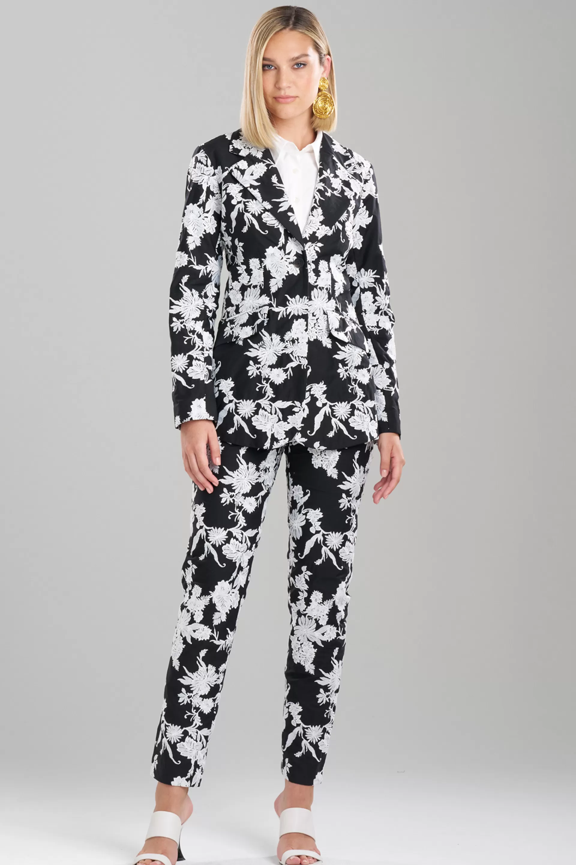 Natori Jackets & Outerwear<Tangier Embroidered Cotton Tailored Blazer Black/White