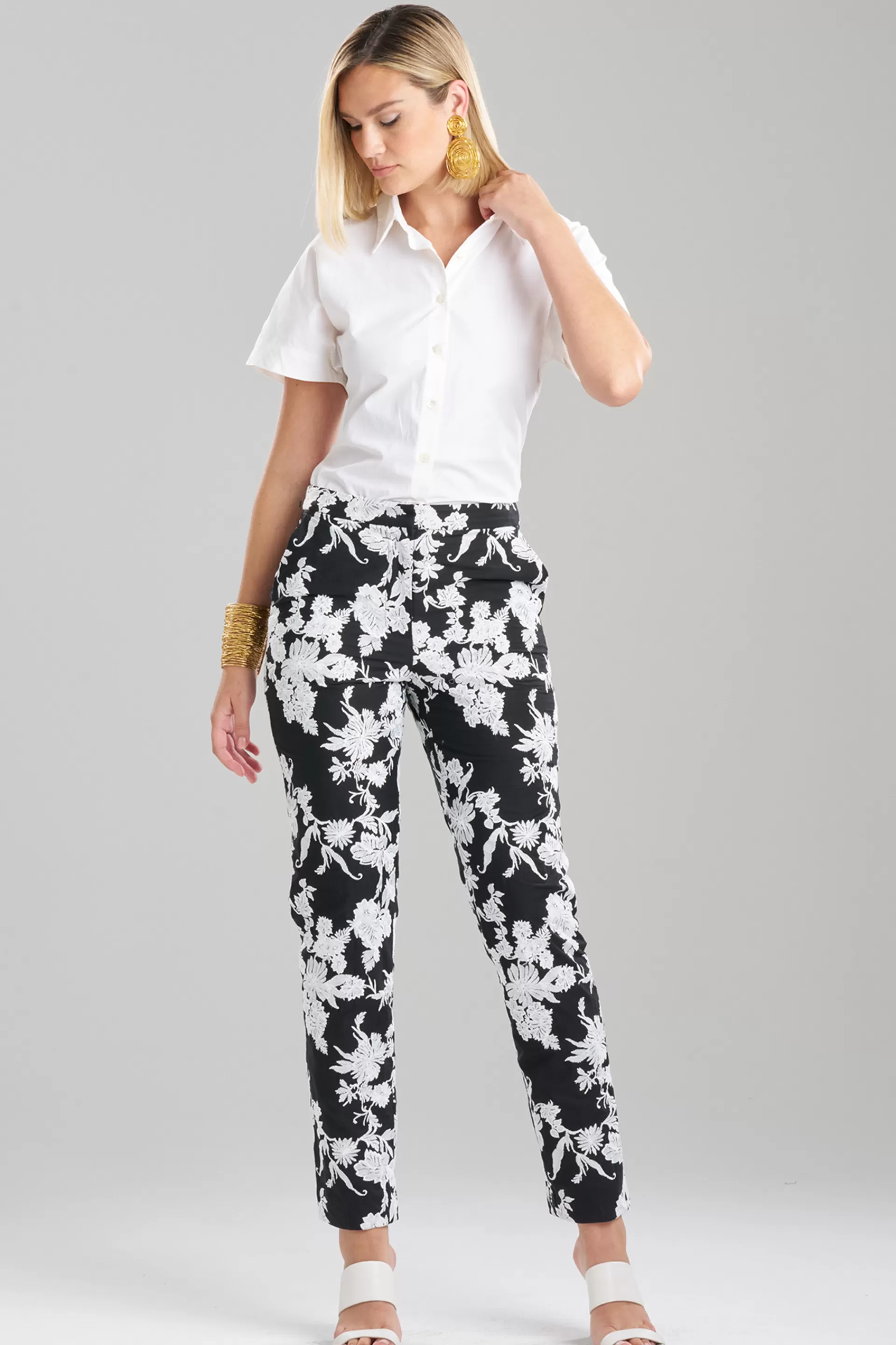 Natori Pants, Skirts & Shorts<Tangier Embroidered Cotton Tapered Pants Black/White