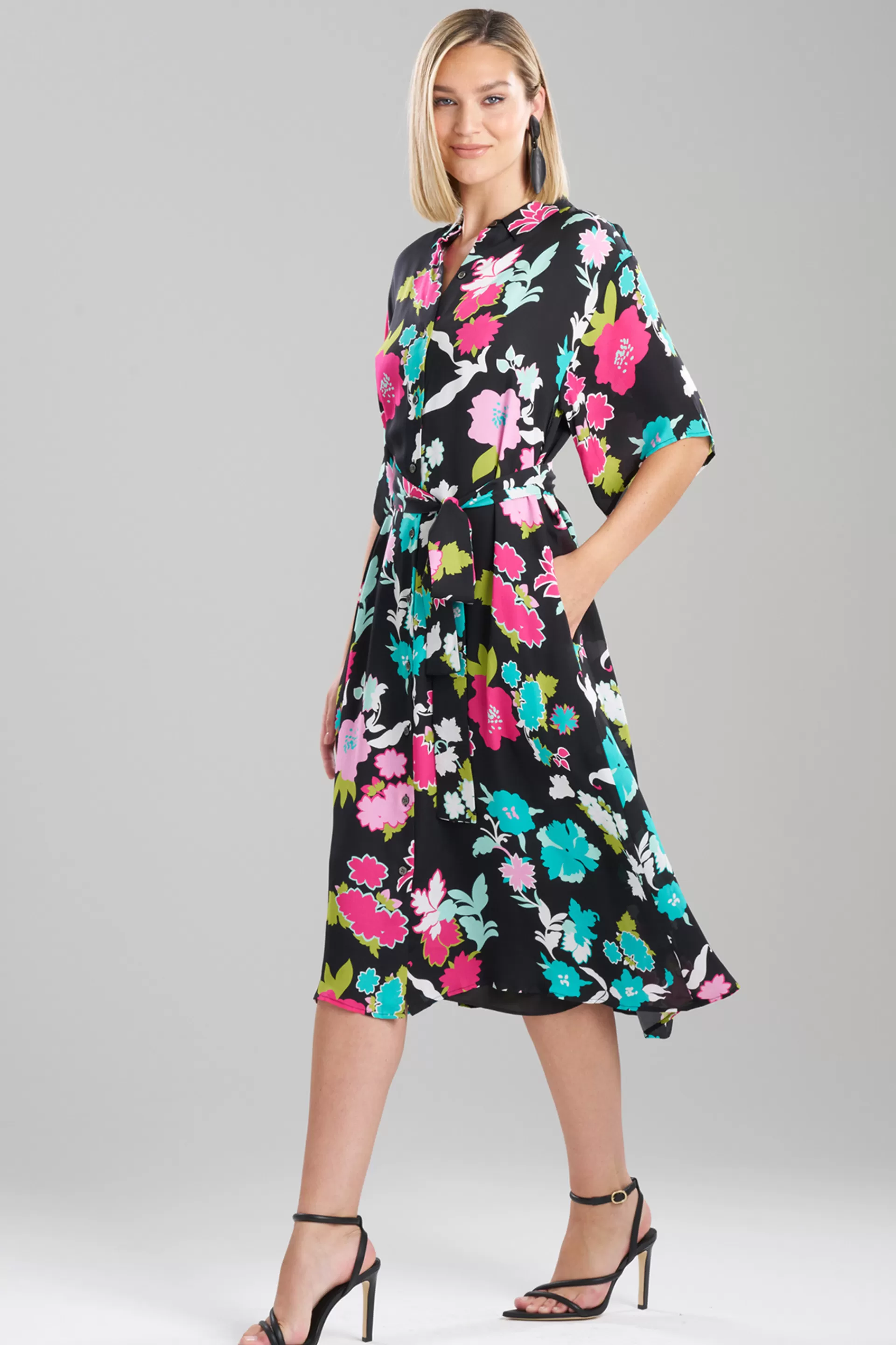 Natori Dresses<Tangier Printed Silk Georgette Shirtdress Black Multi