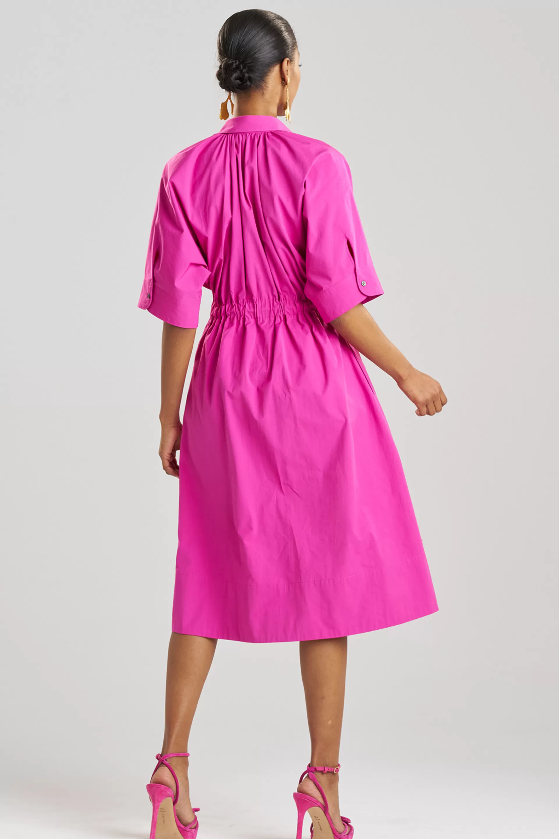 Natori Dresses | Plus Sizes<Tech Cotton Taffeta Embroidered Belted Dress Bright Berry