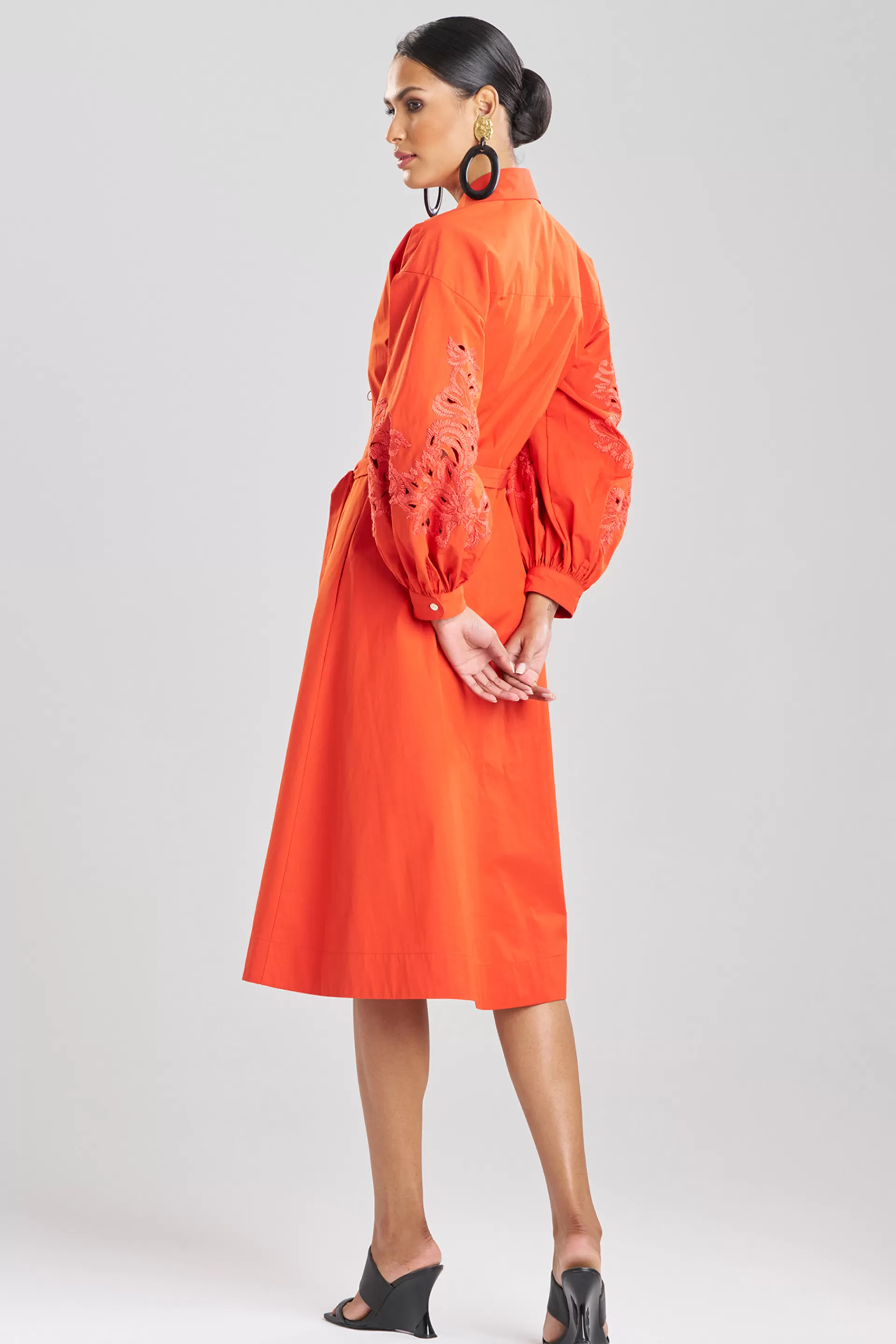 Natori Dresses<Tech Cotton Taffeta Embroidered Shirtdress Tangerine Orange