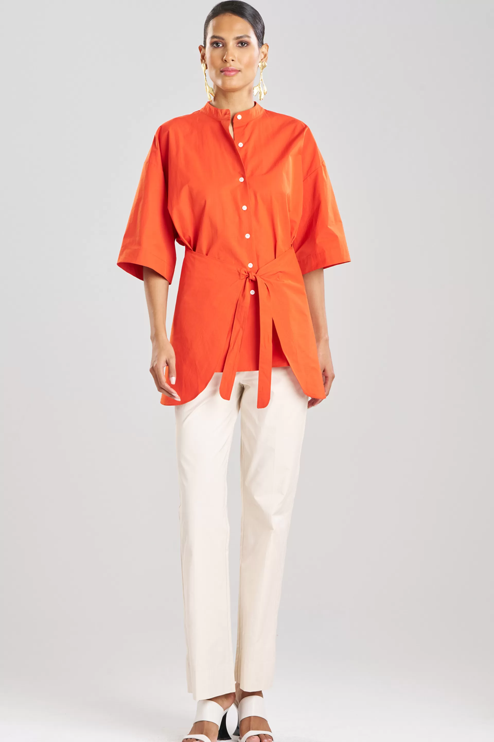 Natori Tops, Shirts & Tunics<Tech Cotton Taffeta Kimono Wrap Shirt Tangerine Orange