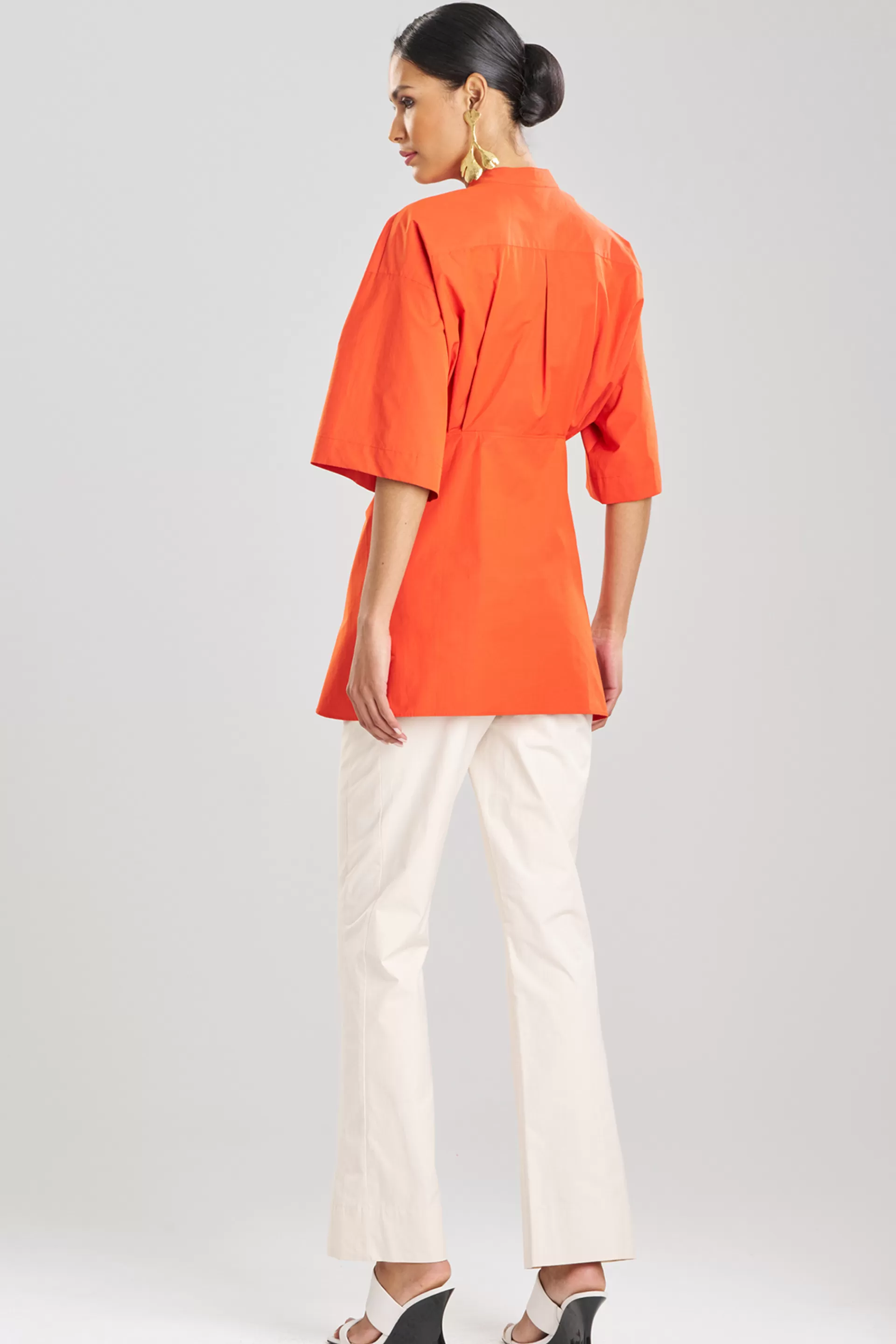 Natori Tops, Shirts & Tunics<Tech Cotton Taffeta Kimono Wrap Shirt Tangerine Orange