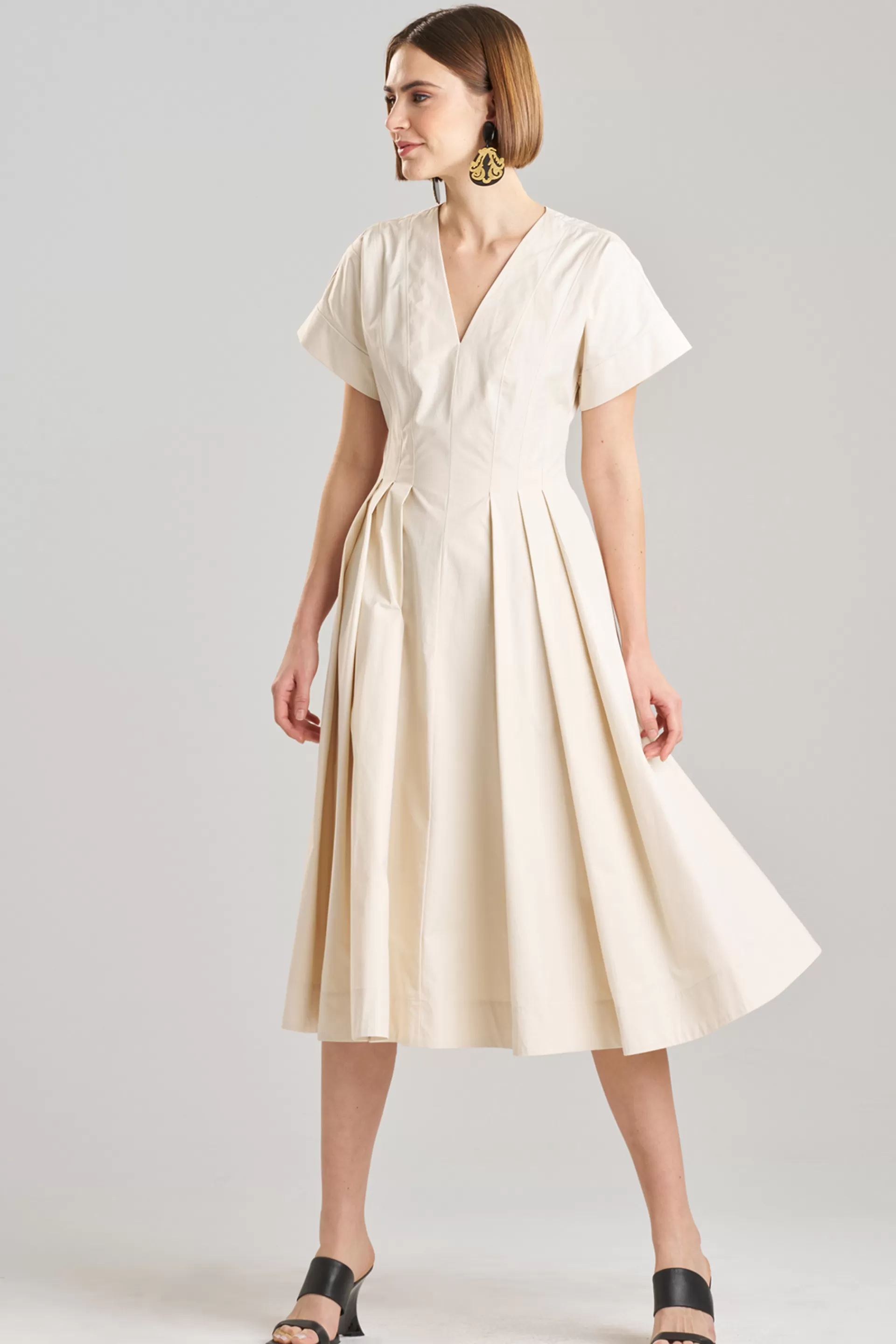 Natori Dresses<Tech Cotton Taffeta Pleated Dress