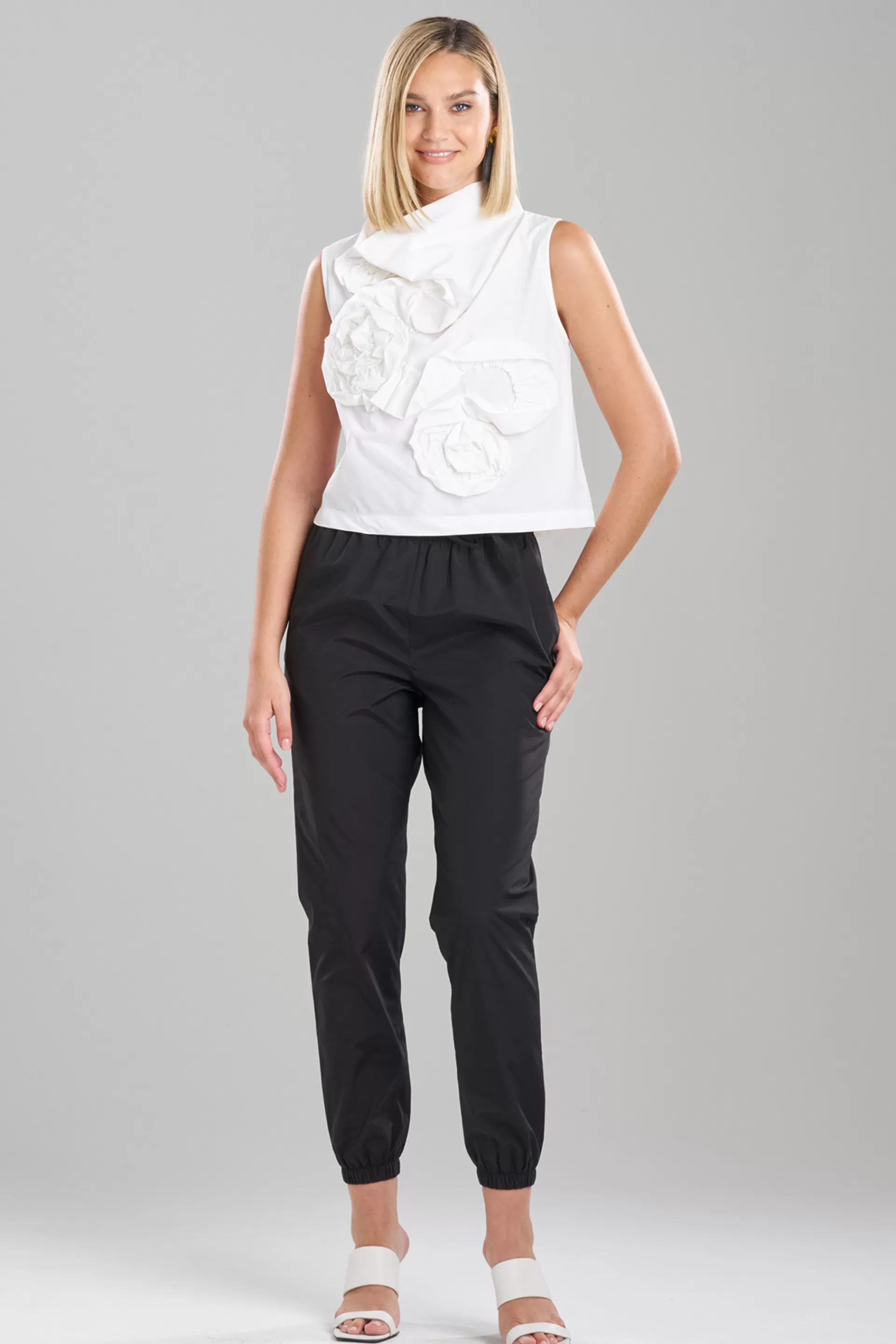 Natori Tops, Shirts & Tunics<Techno Poplin Embroidered Funnel Top White