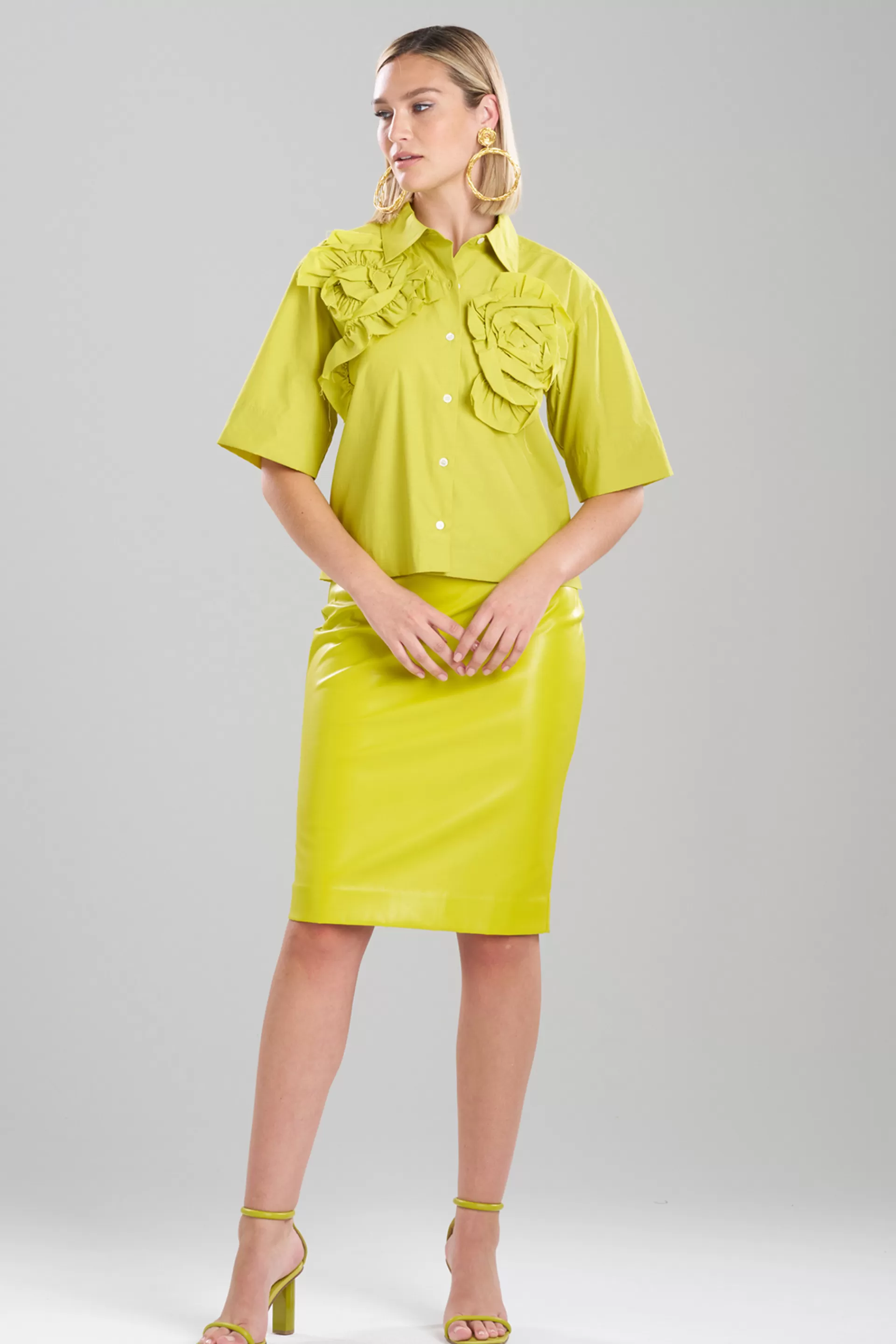 Natori Tops, Shirts & Tunics<Techno Poplin Embroidered Shirt Chartreuse