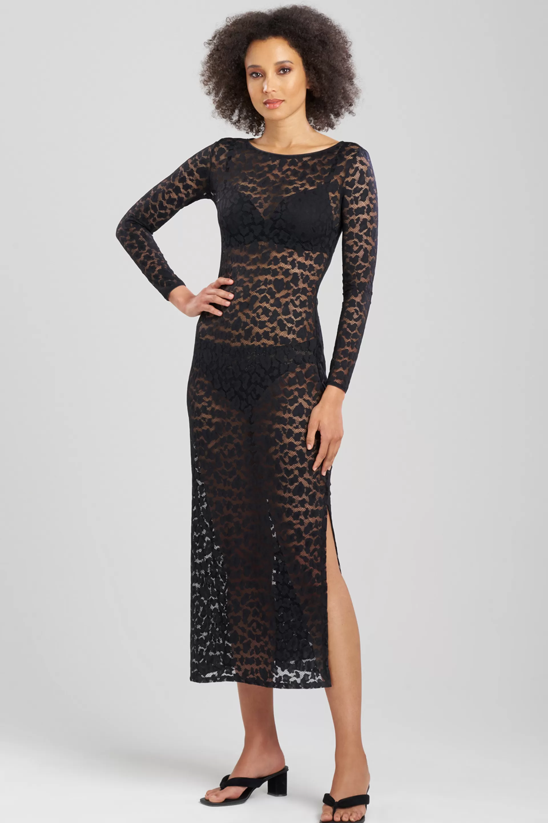 Natori Gowns<Temptation Sheer Allover Lace Slit Gown Black