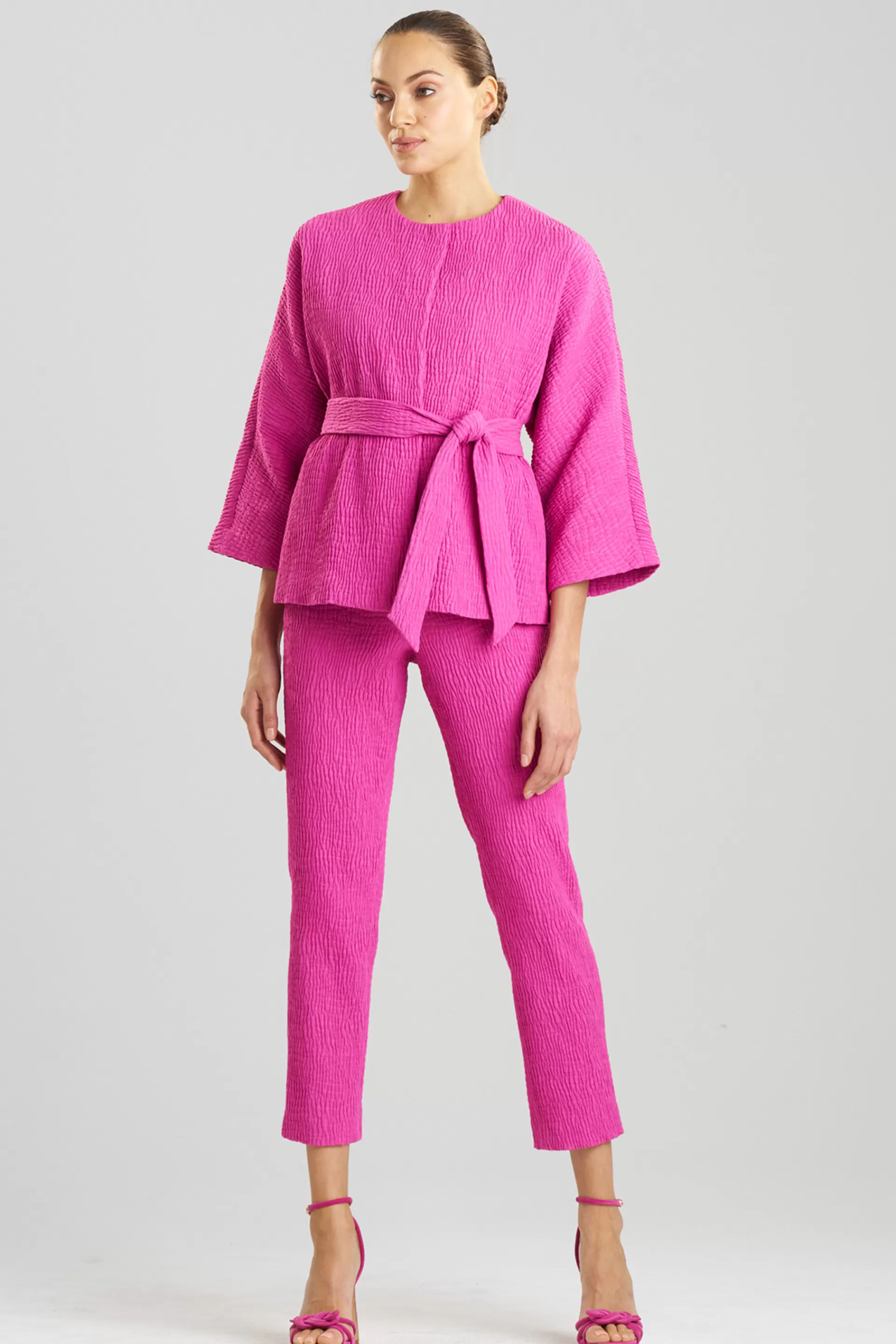 Natori Jackets & Outerwear<Textured Cotton Jacquard Belted Jacket Bright Berry