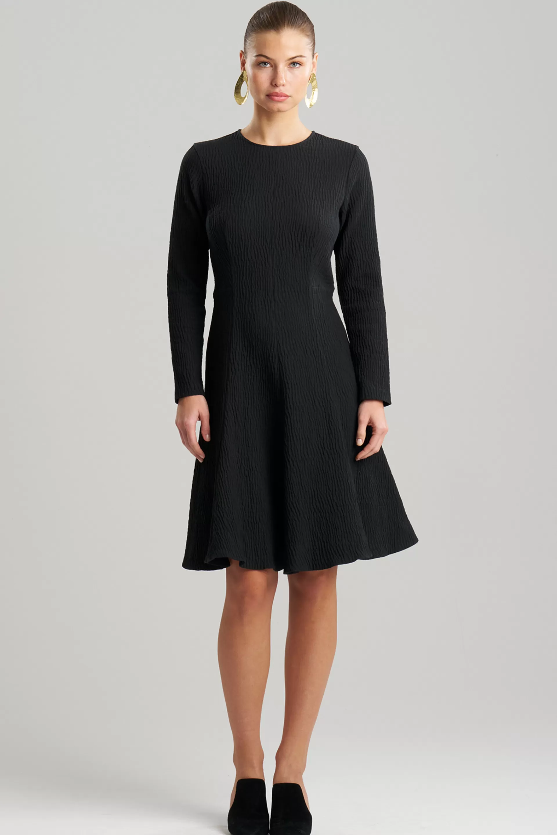 Natori Dresses<Textured Cotton Jacquard Midi Dress Black