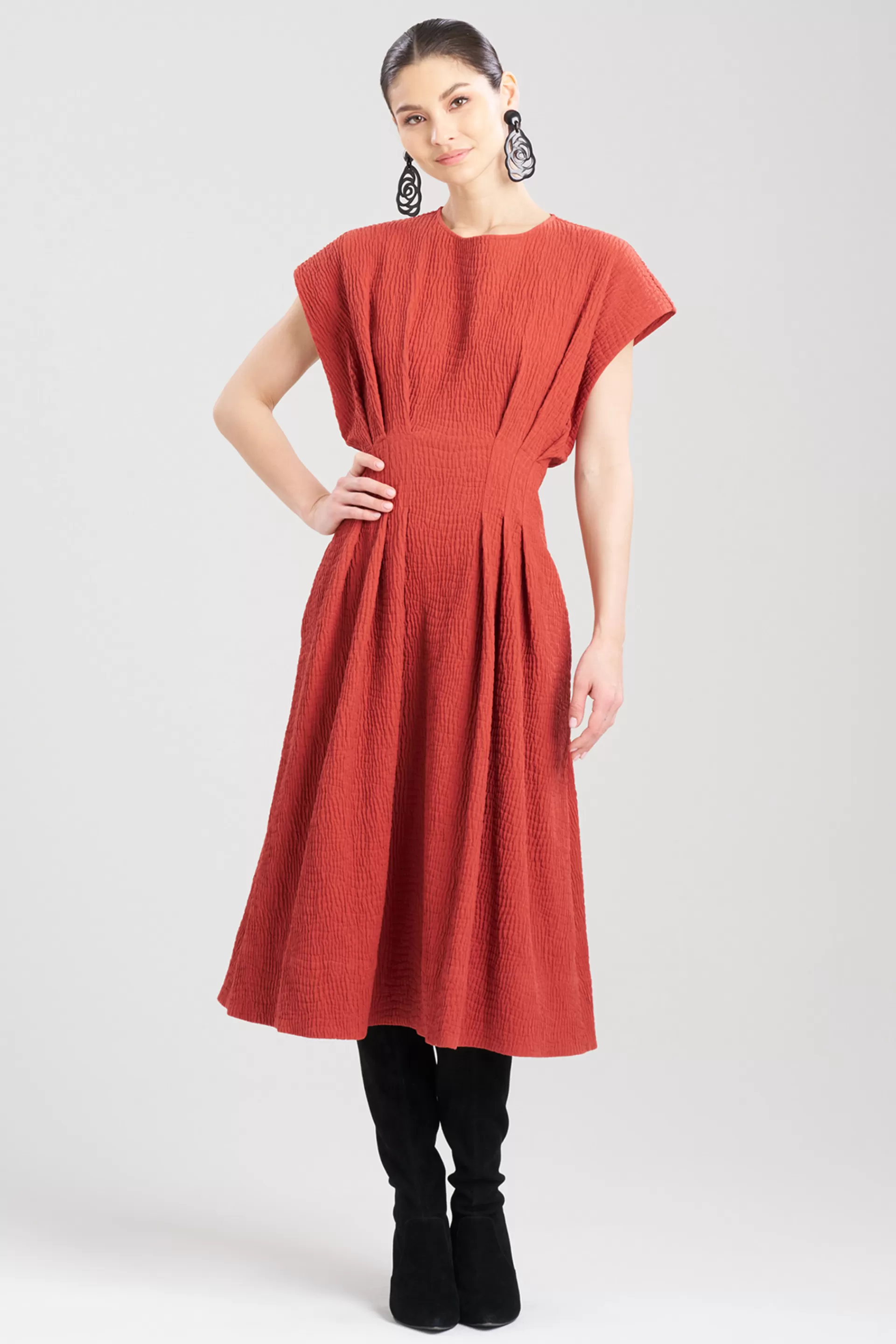 Natori Dresses | Plus Sizes<Textured Cotton Jacquard Pleated Dress