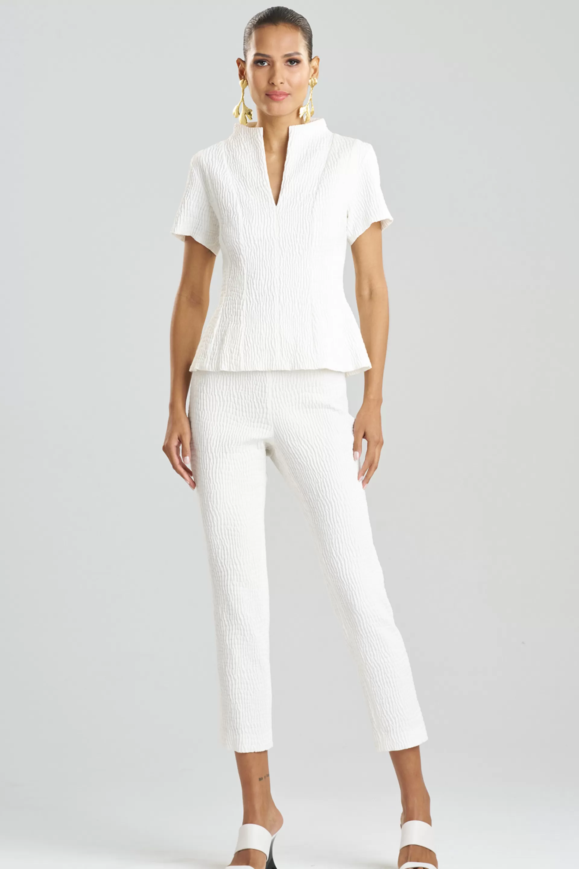 Natori Tops, Shirts & Tunics<Textured Cotton Jacquard Pleated Top White