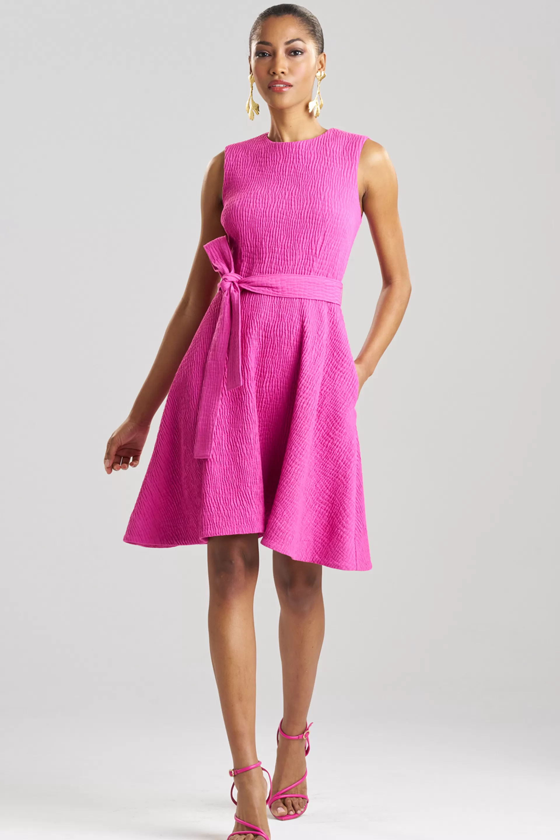 Natori Dresses<Textured Cotton Jacquard Sleeveless Dress Bright Berry