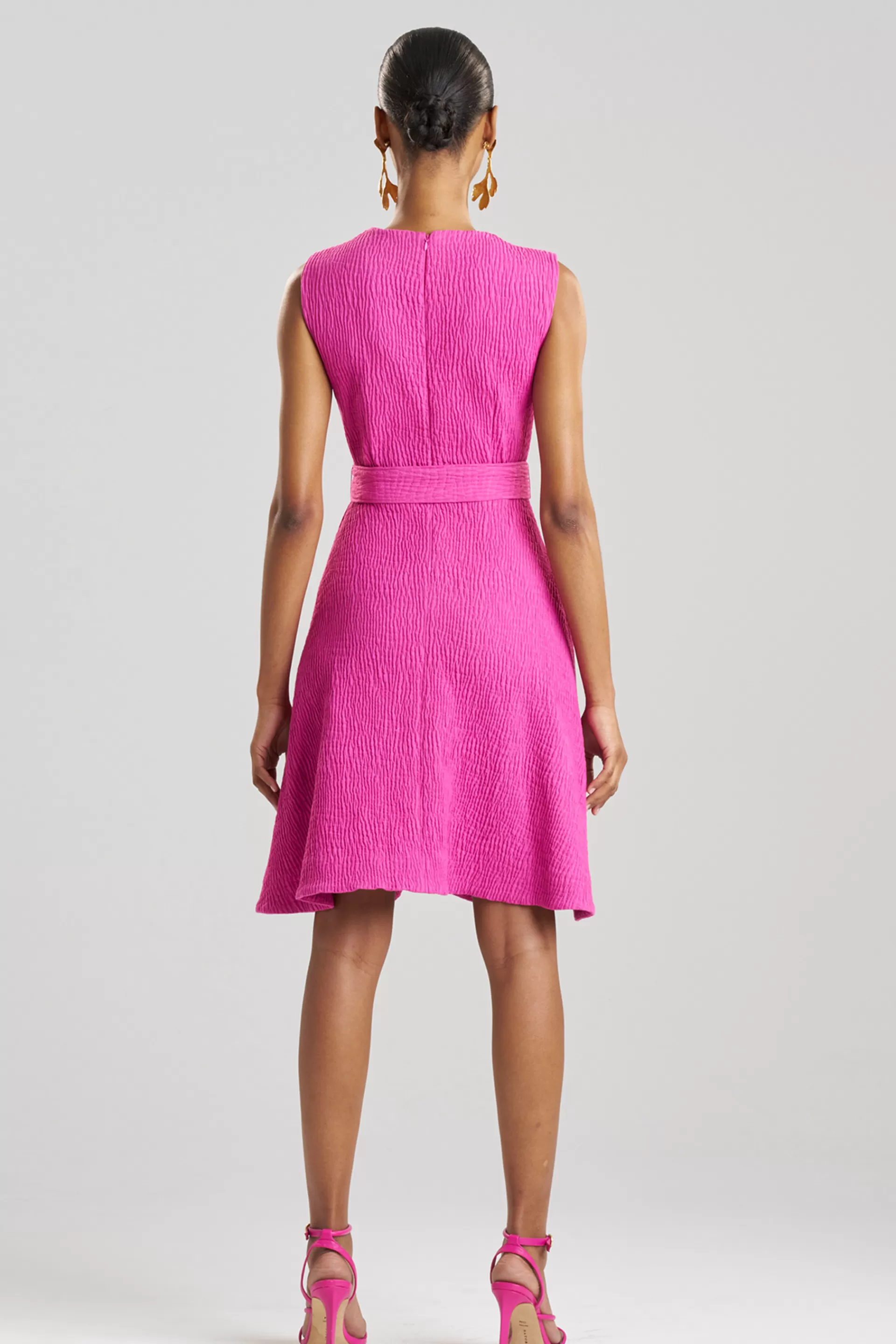 Natori Dresses<Textured Cotton Jacquard Sleeveless Dress Bright Berry