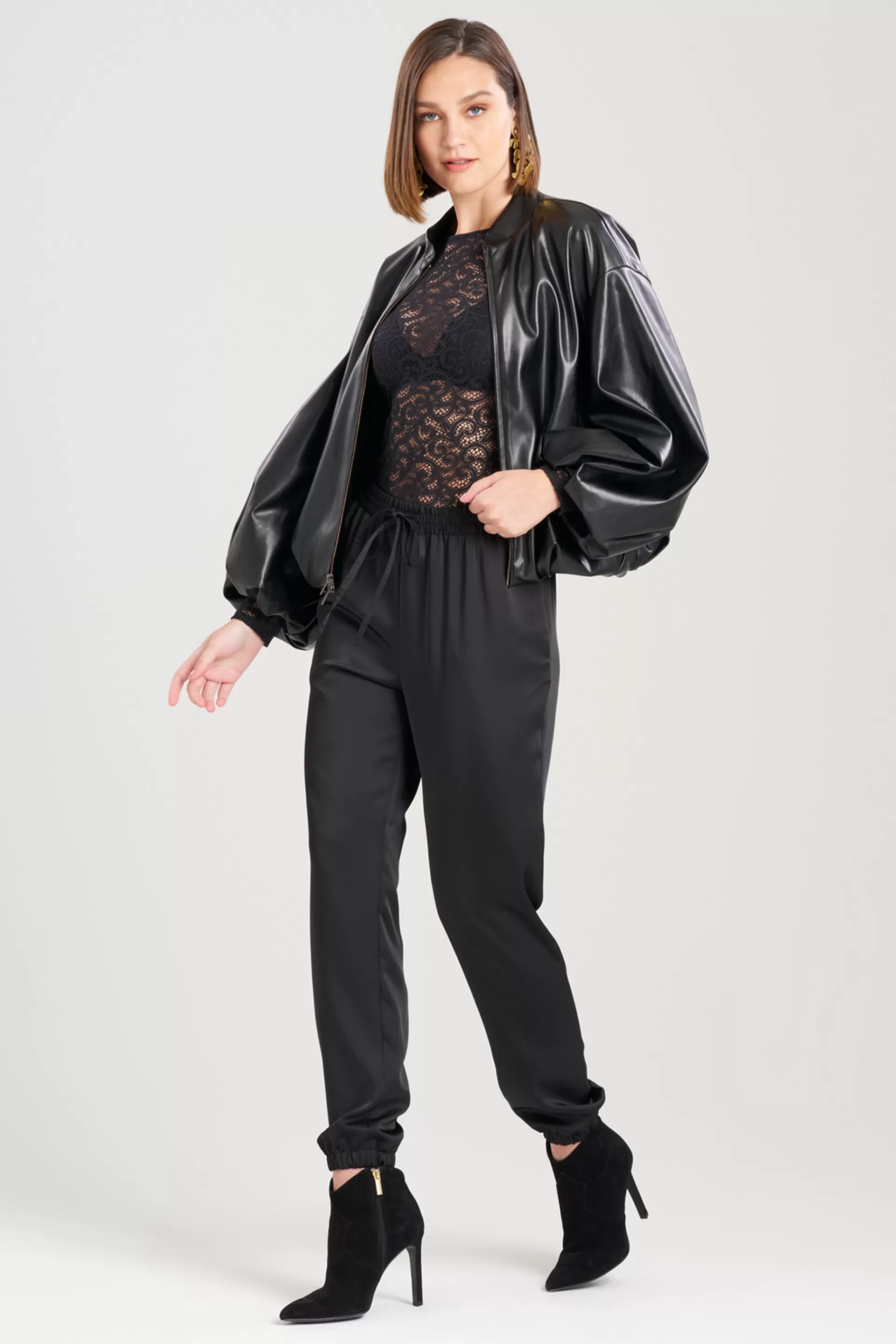 Natori Plus Sizes | Jackets & Outerwear<Vegan Luxe Lambskin Bomber Jacket Black