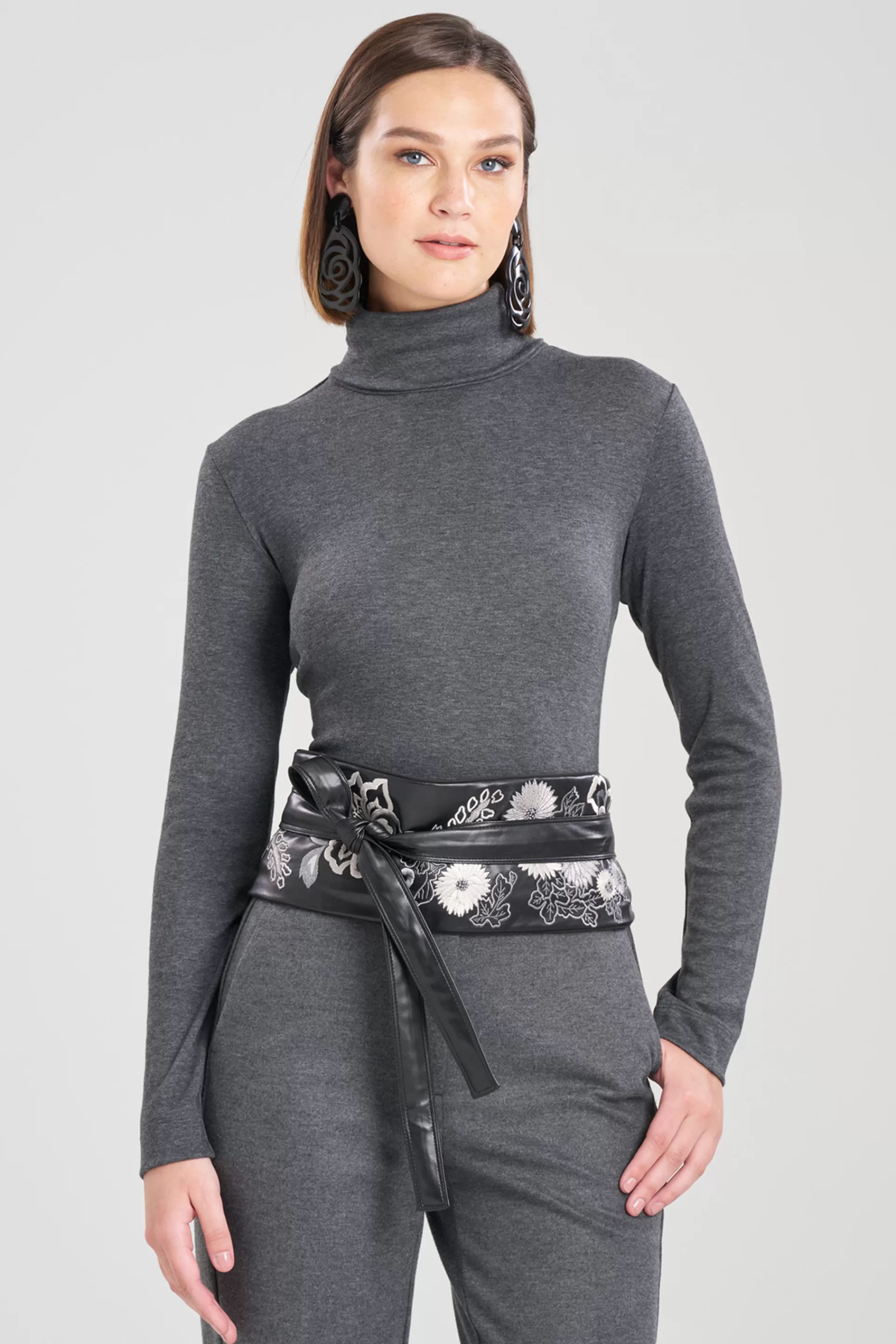 Natori Belts<Vegan Luxe Lambskin Embroidered Obi Belt Black