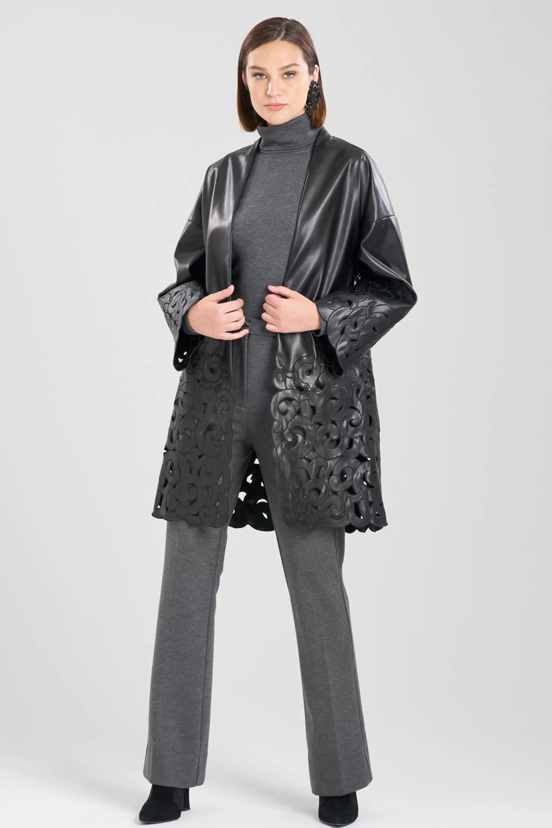 Natori Jackets & Outerwear<Vegan Luxe Lambskin Embroidered Scroll Coat Black