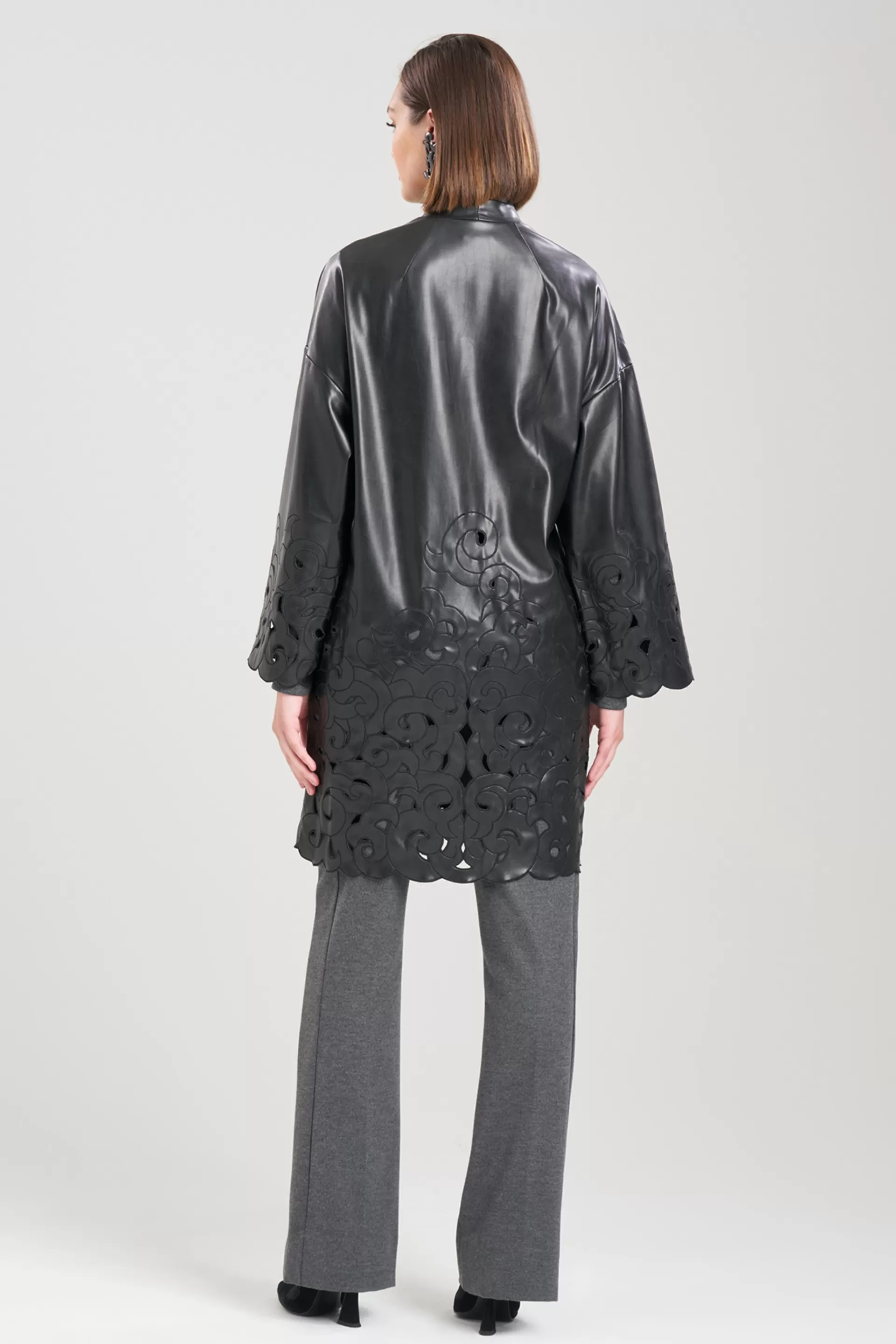 Natori Jackets & Outerwear<Vegan Luxe Lambskin Embroidered Scroll Coat Black