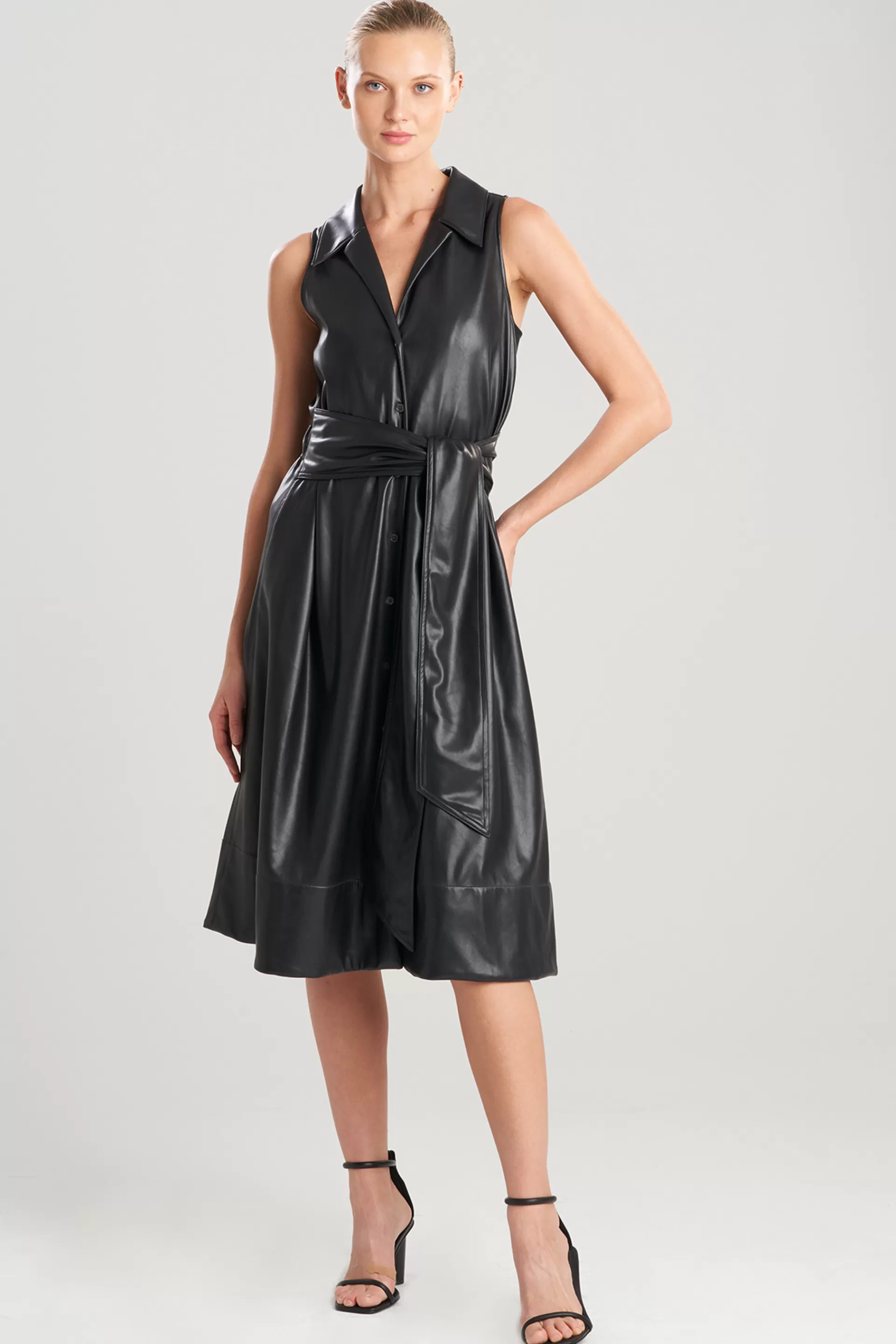 Natori Dresses<Vegan Luxe Leather Halter Shirtdress Black